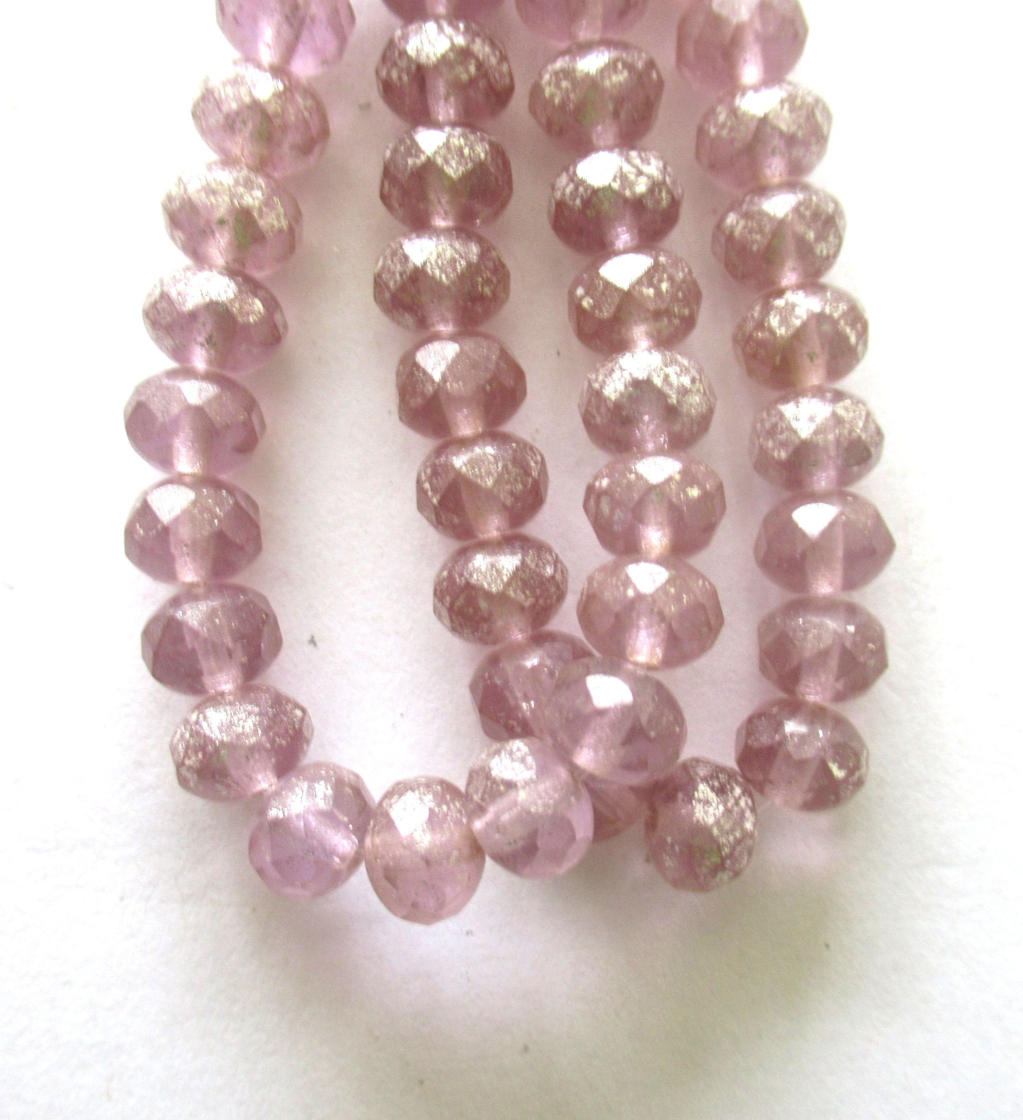 Lot of 25 Czech glass puffy rondelle beads - transparent light purple / lavender w/ silver mercury finish faceted 5 x 7mm rondelles C00361