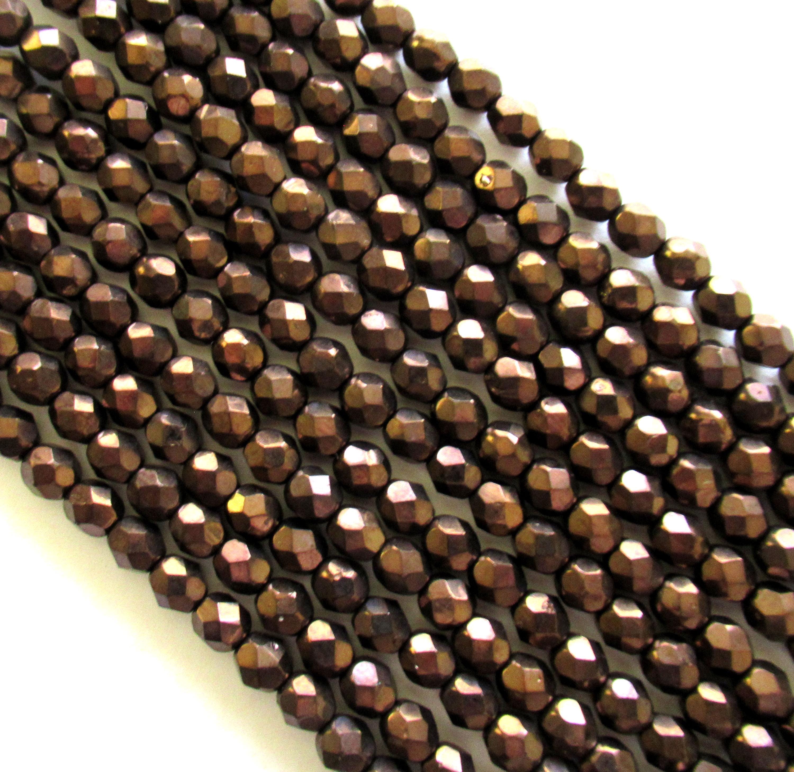 25 6mm Czech glass beads - dark bronze - metallic brown beads - fire polished faceted round beads - C0027