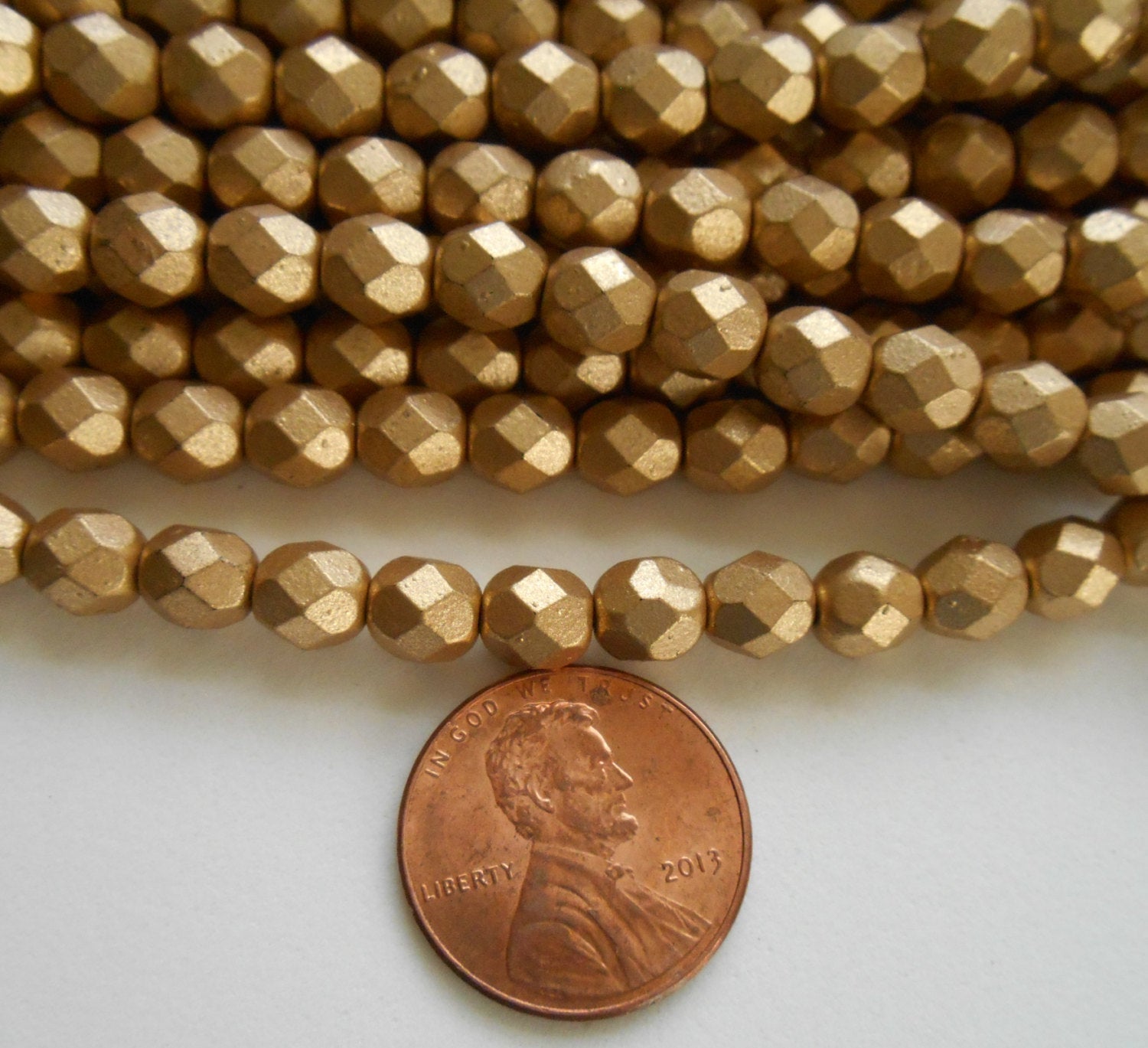 25 6mm Matte Metallic Flax Gold Czech glass beads, golden fire polished, faceted round beads, C7425