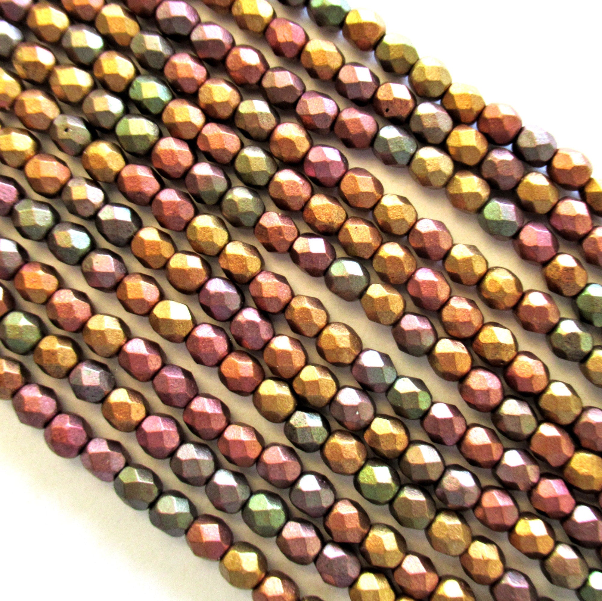 50 4mm Czech glass beads - Matte Metallic Bronze Iris Czech gold tones beads - fire polished faceted round beads - C0025