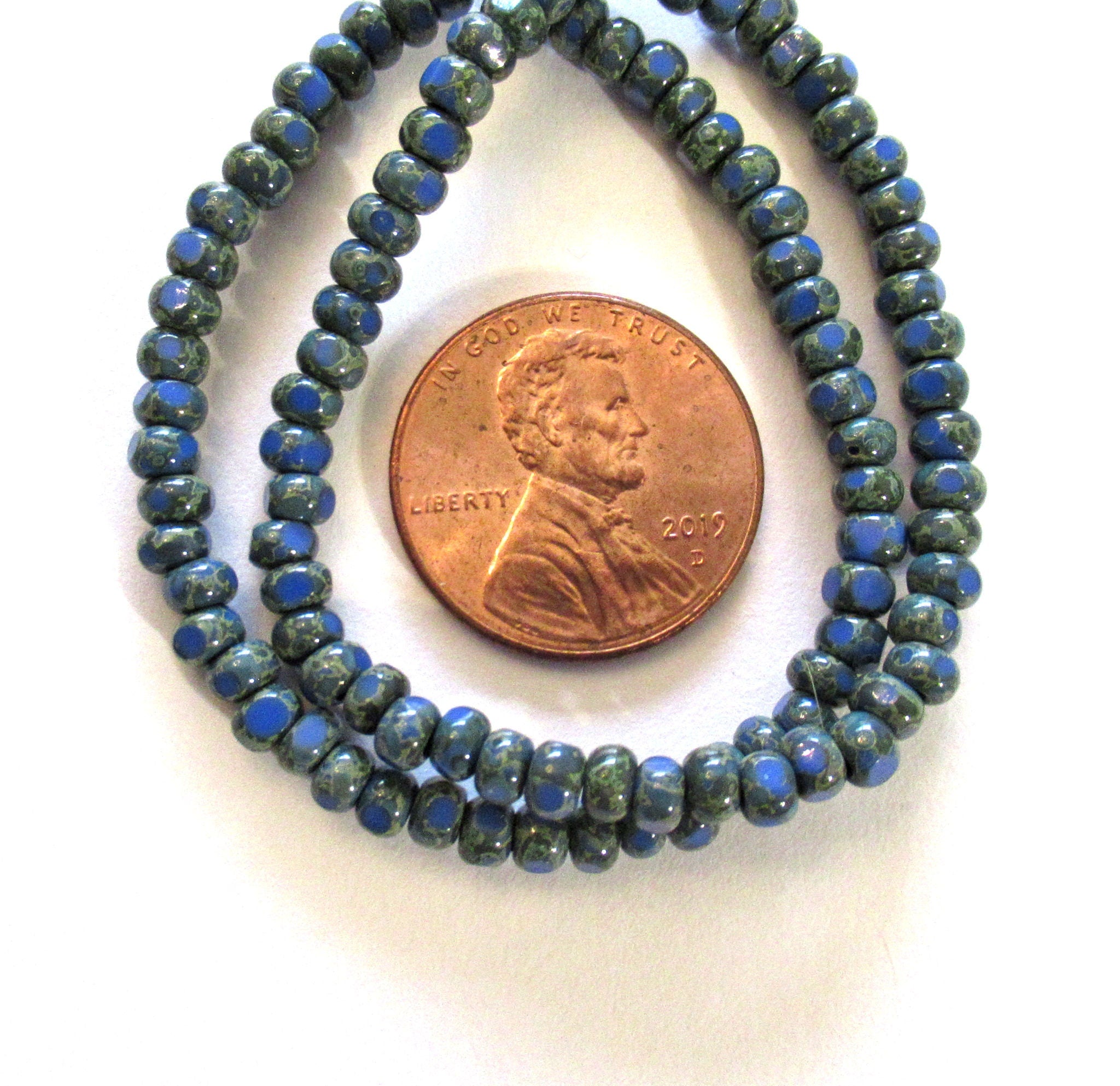 Fifty 6/0 faceted Czech glass seed beads - opaque lapis blue picasso seed beads C0087