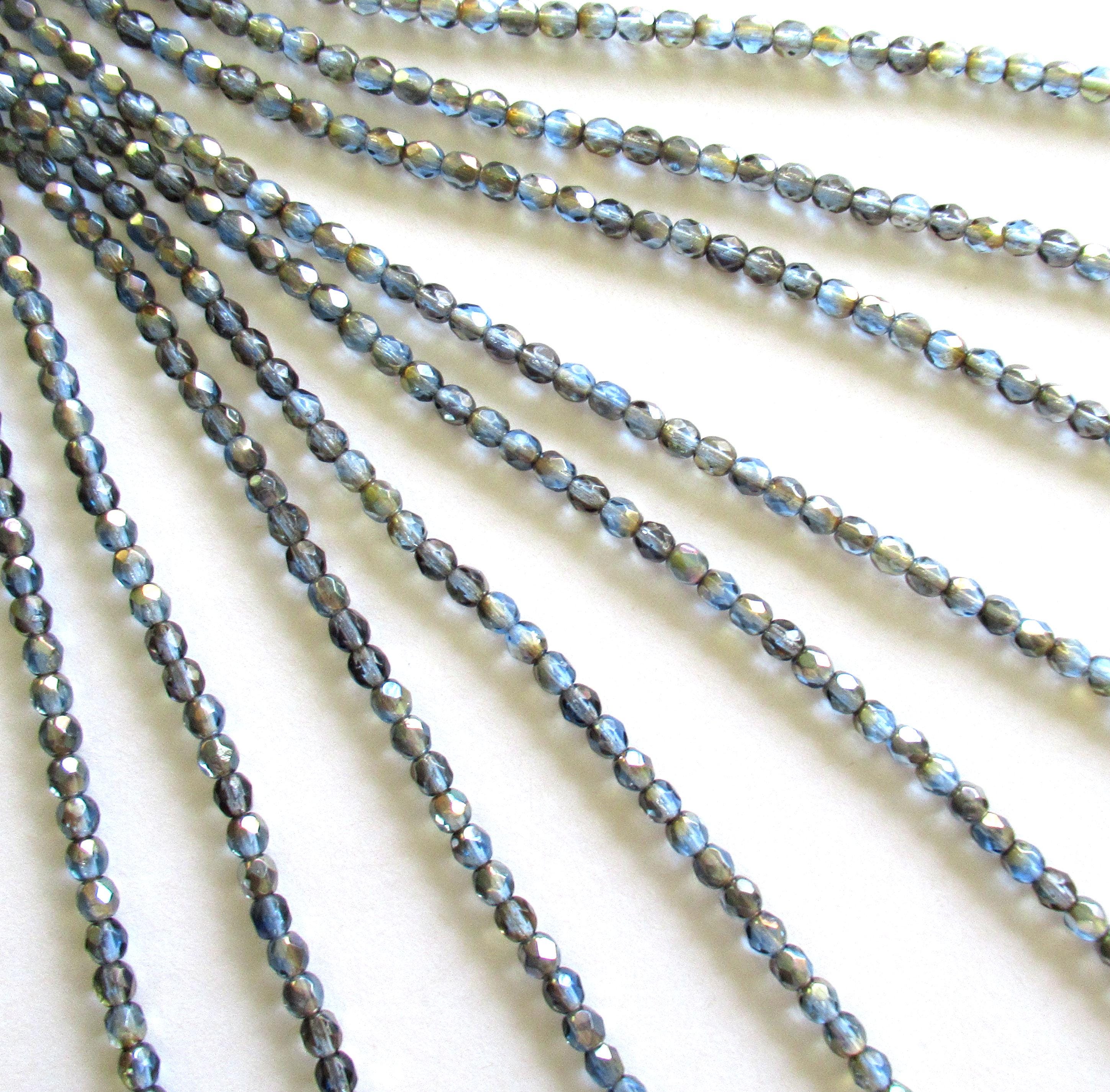 50 4mm Czech glass beads - Sapphire Blue Celsian beads - blue gray beads with a celsian finish - round faceted fire polished beads C-0076