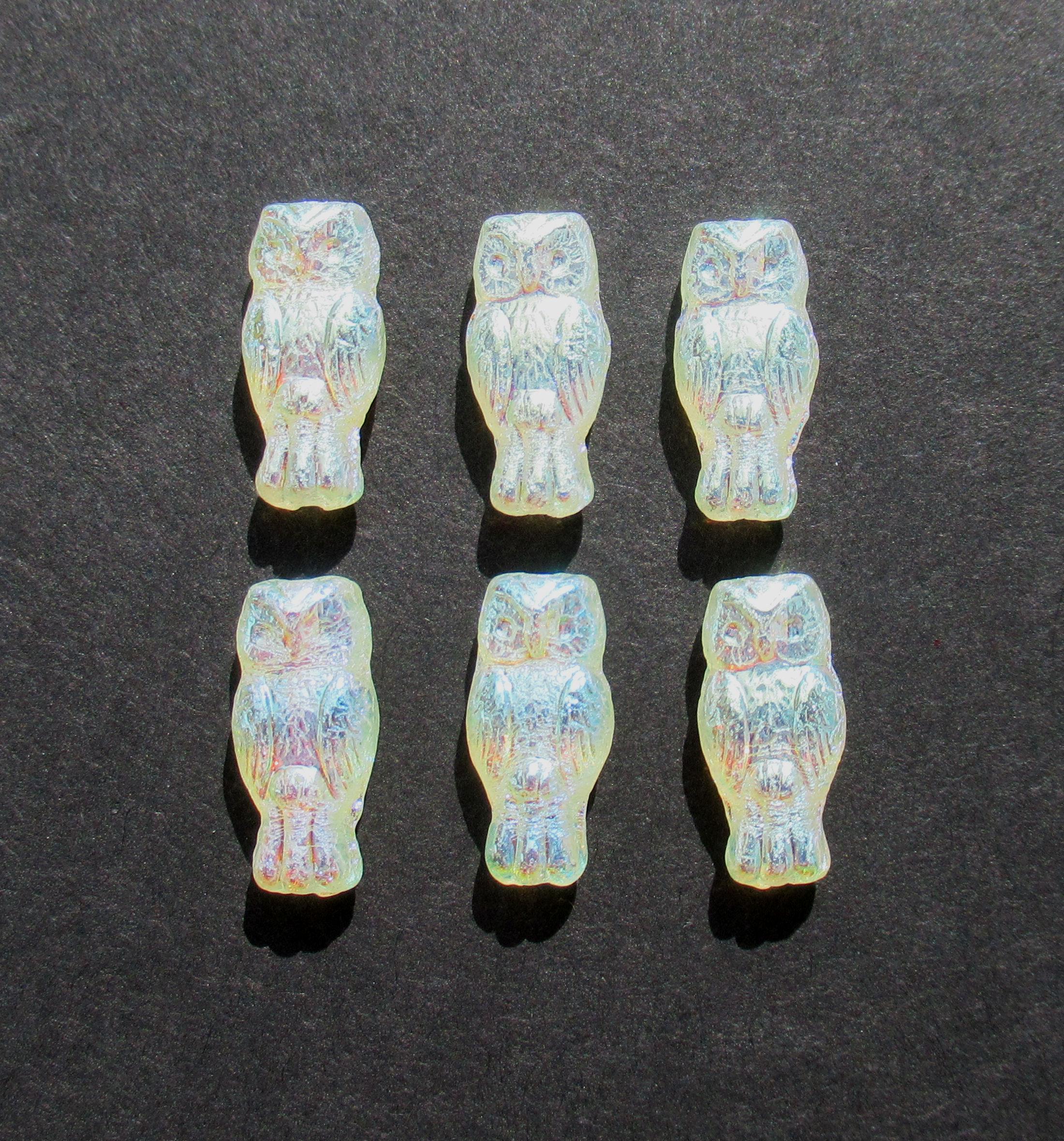 10 Czech glass owl beads - top drilled 7 x 15mm - light yellow or jonquil ab - pressed glass beads C0008