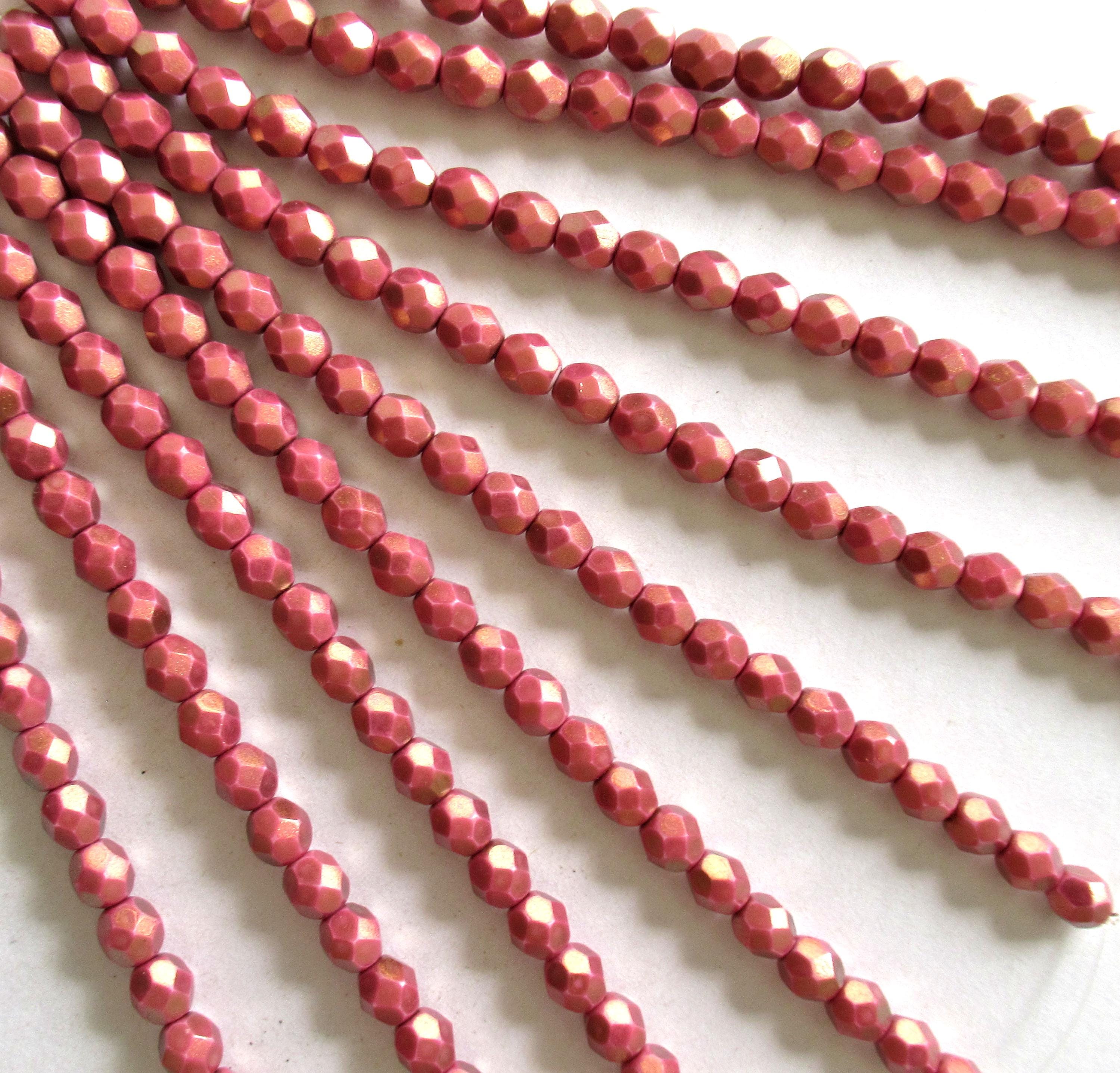 25 6mm Halo Ethereal Cherub Czech glass beads - opaque pink beads with a shiny gold finish - fire polished faceted round beads - C0086