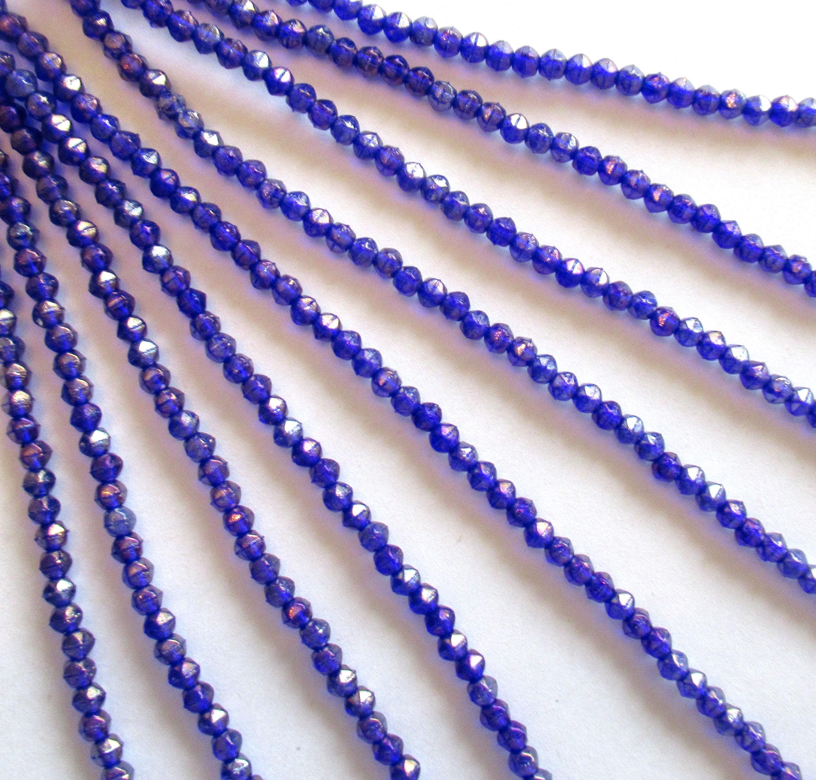 100 3mm English cut Czech glass beads - Luster Iris Cobalt Blue spacer beads - pressed glass beads - C0028