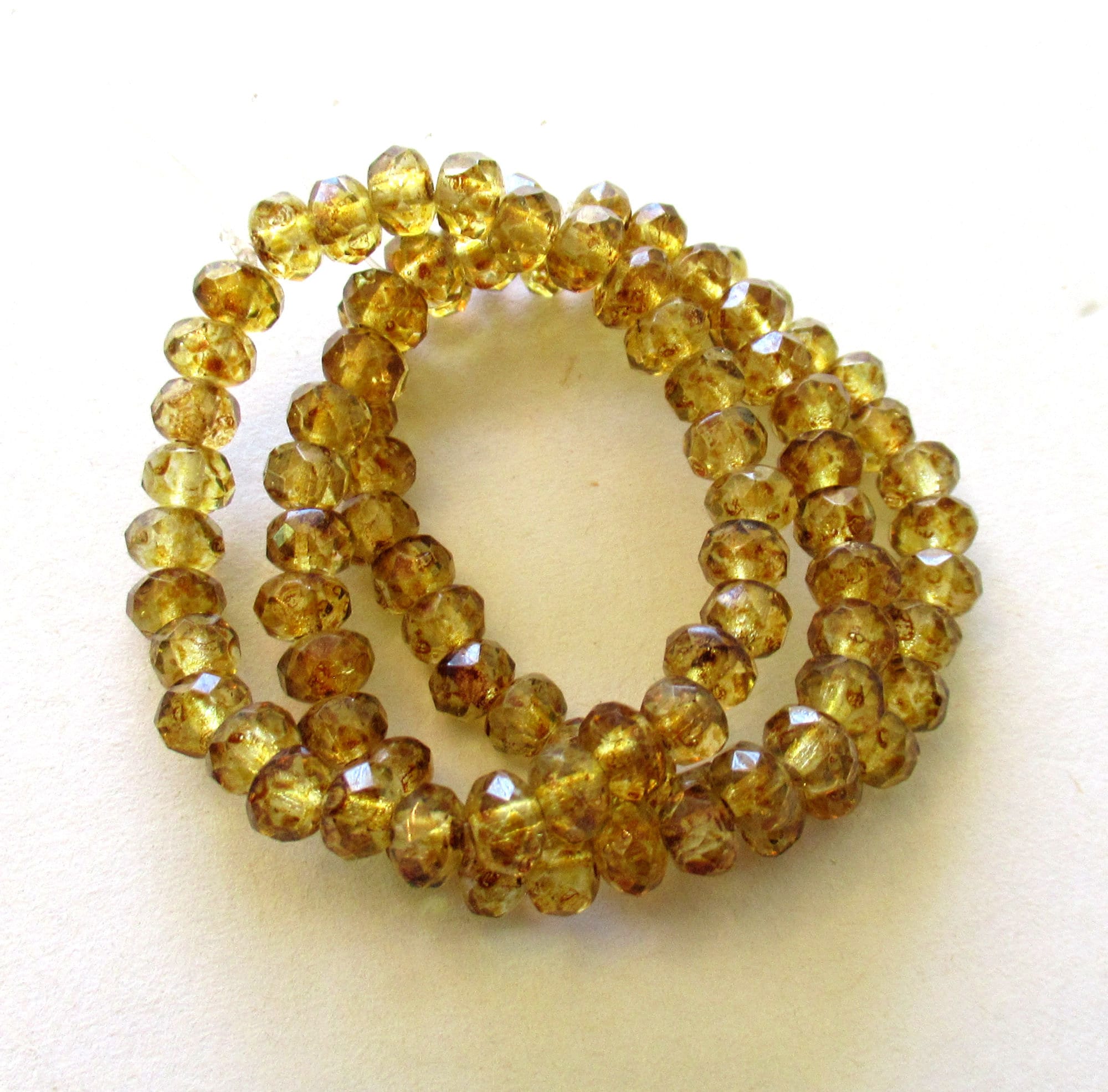 30 small puffy rondelle beads - crystal clear with a full picasso coat - 3mm x 5mm faceted Czech glass rondelles 00531