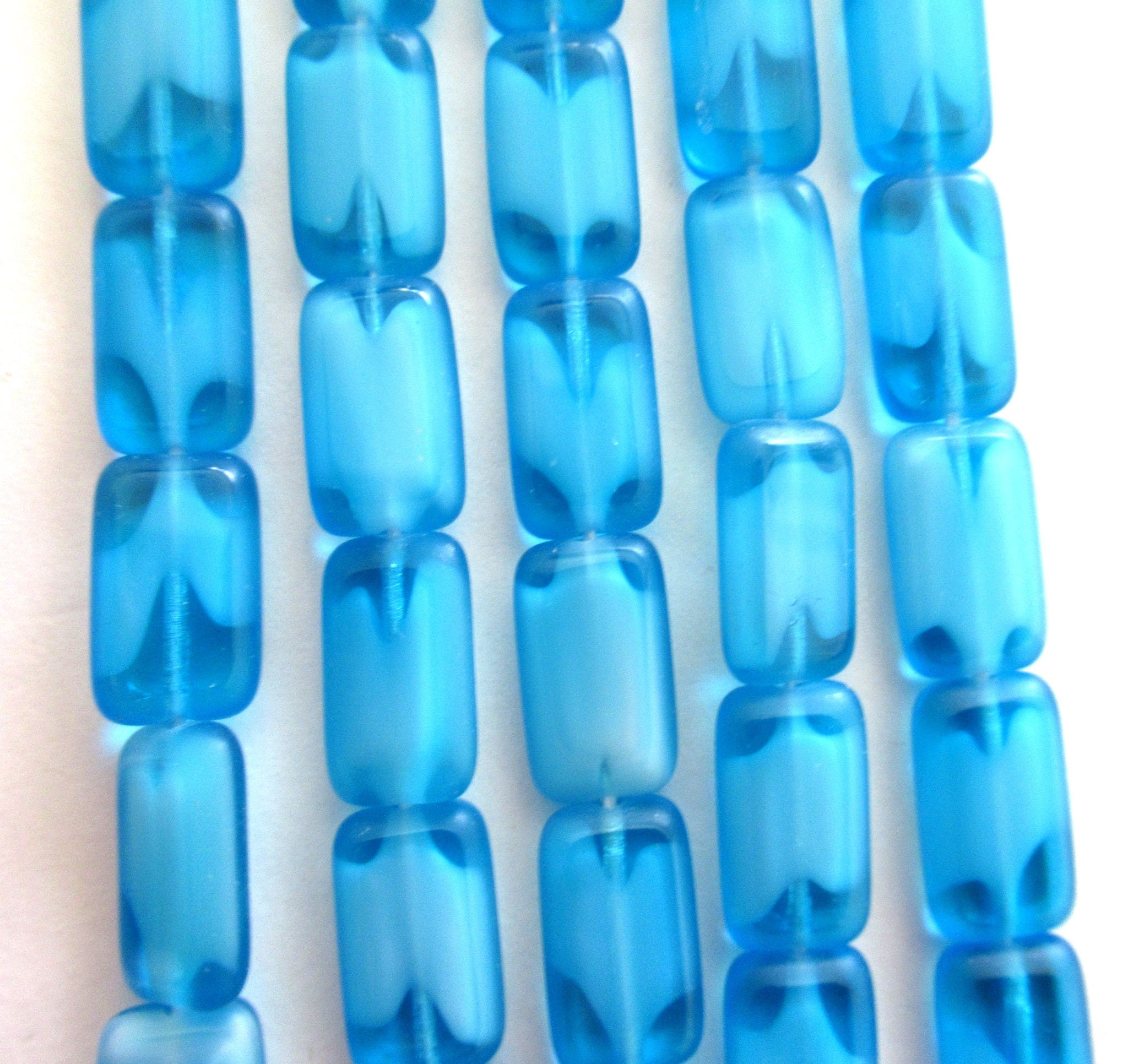 24 rectangular Czech glass beads - transparent & opaque aqua blue mix  - table cut rectangle beads -12mm x 8mm - C00641