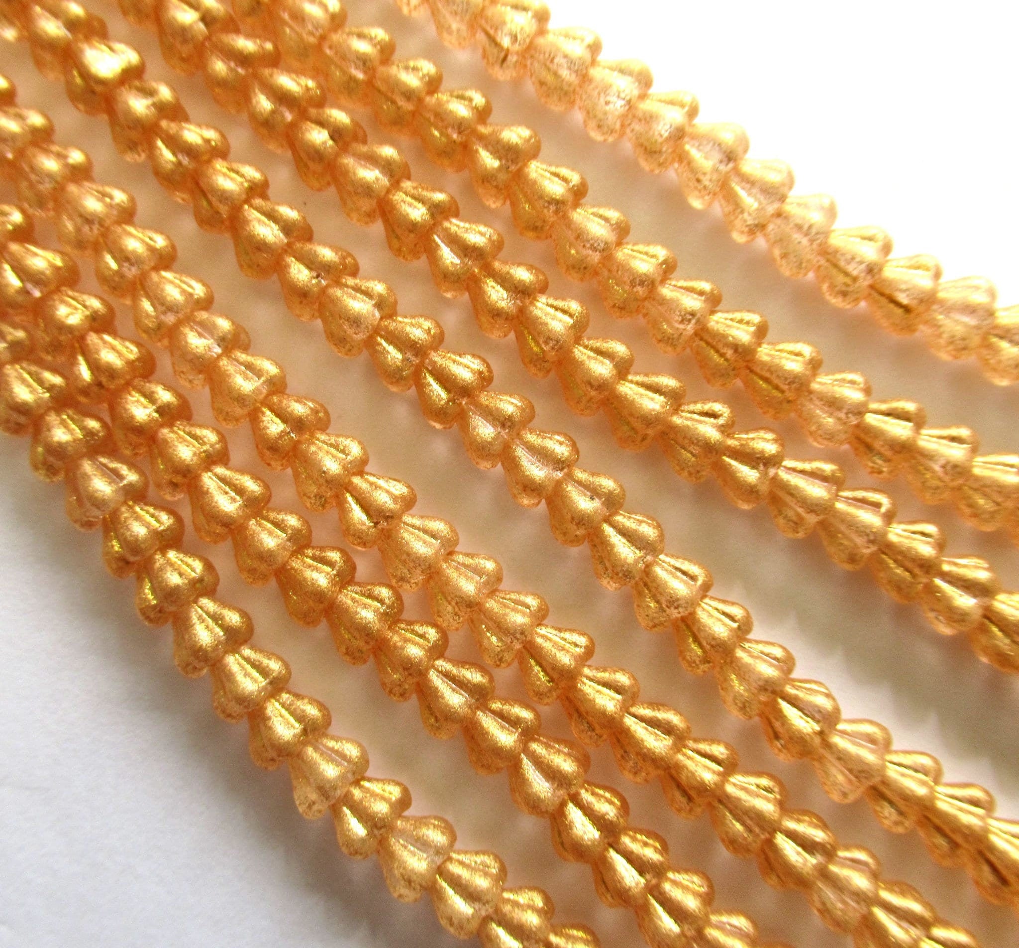 50 6 x 4mm baby bell flower Czech glass beads - honey shimmer gold golden flower beads - 0069