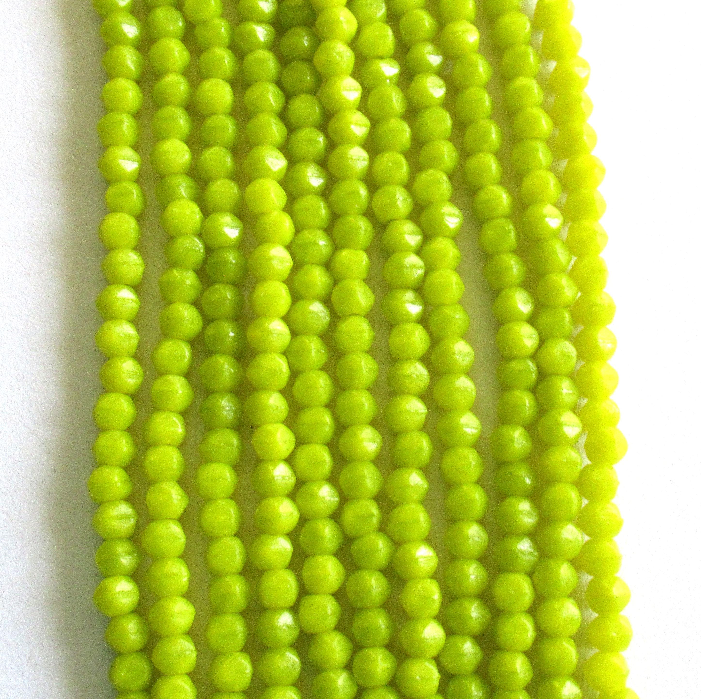 100 3mm English cut Czech glass beads - chartreuse - bright yellow green spacer beads - pressed glass beads - C0078