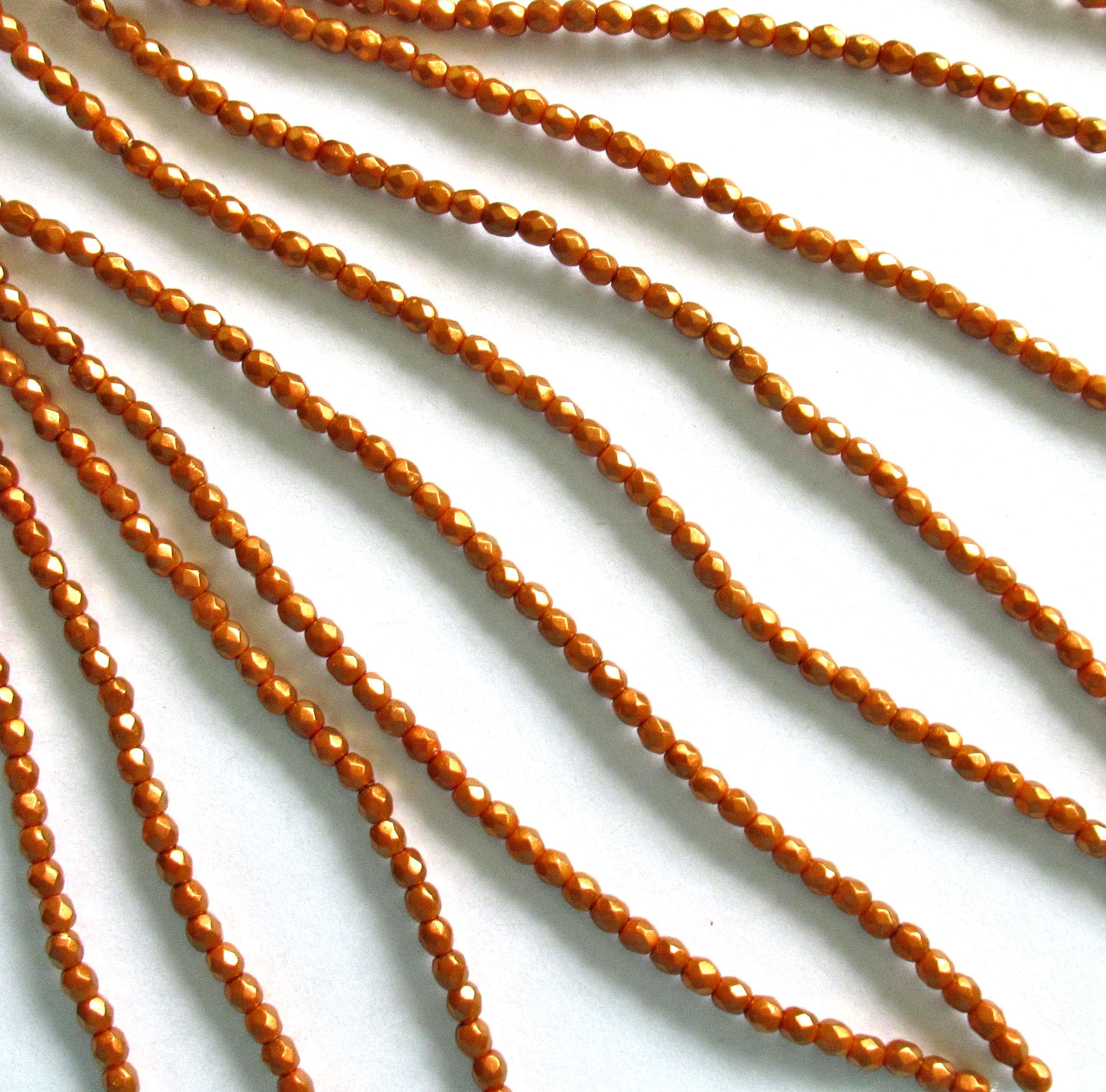 50 3mm Czech glass beads - Halo Ethereal Sandalwood beads - faceted fire polished round - opaque burnt orange beads - C0087