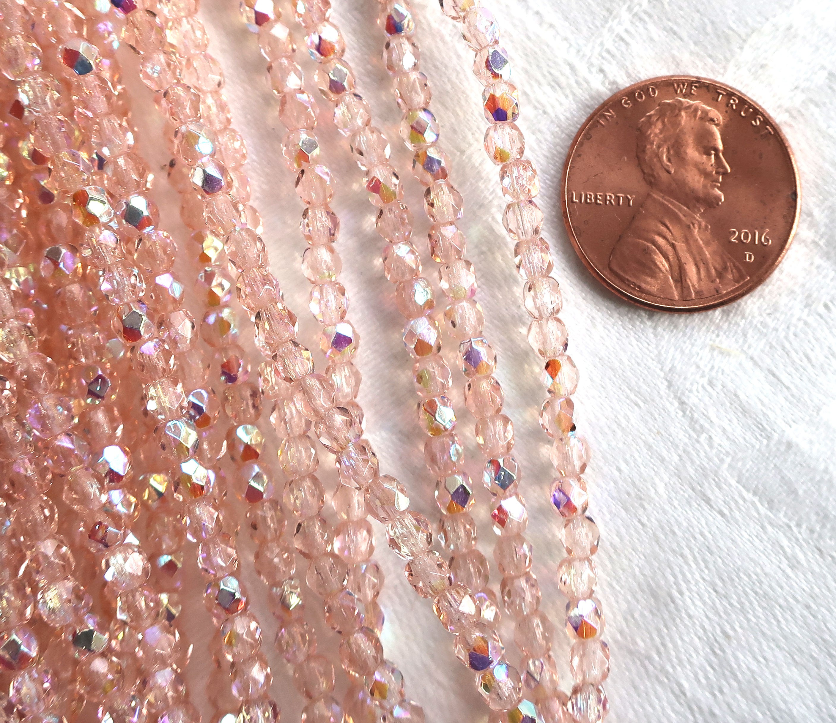 50 3mm Rosaline pink AB Czech glass beads, fire polished faceted round glass beads C0054