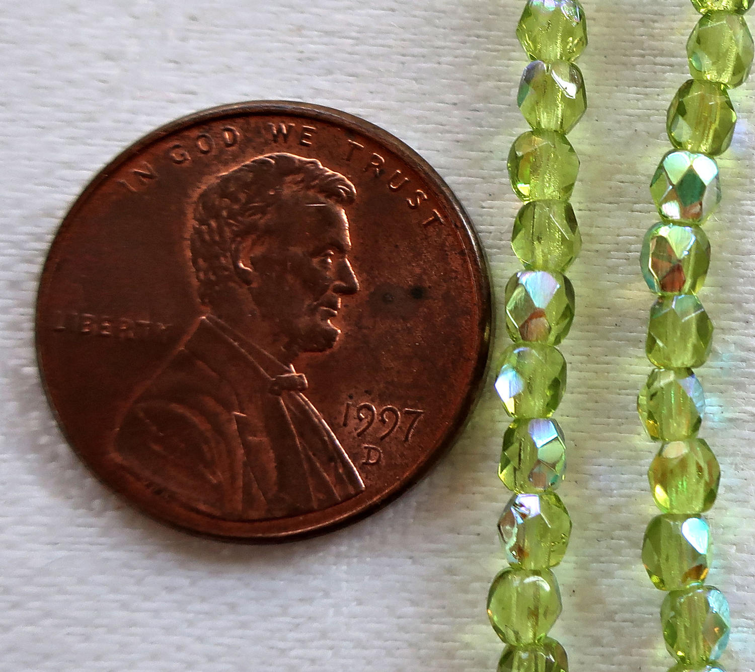 Lot of 50 3mm Olive, Olivine Green AB Czech glass beads, fire polished, faceted round beads C7401
