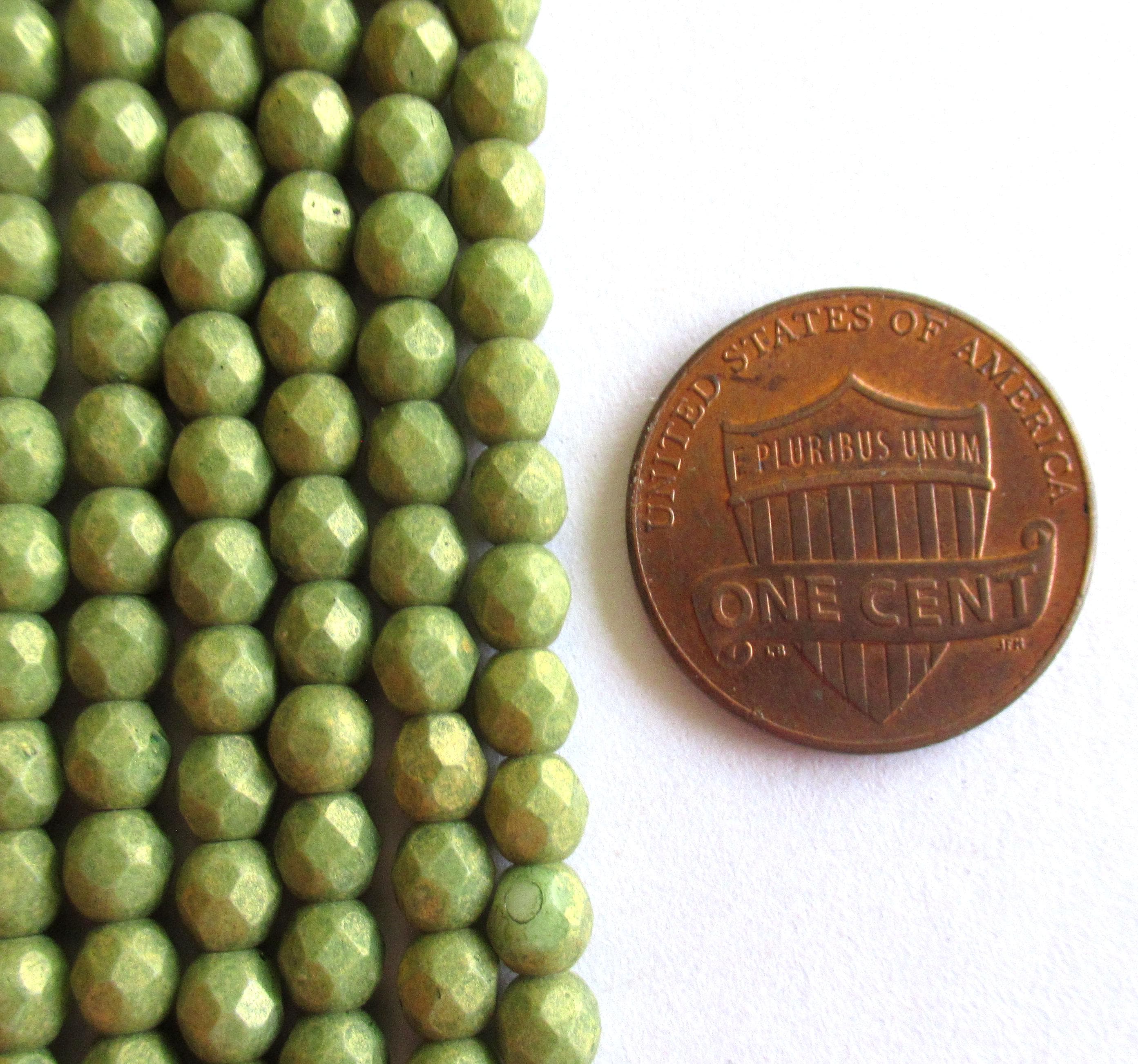 50 4mm Czech glass beads - opaque pacifica avocado green - fire polished faceted round beads - C0027