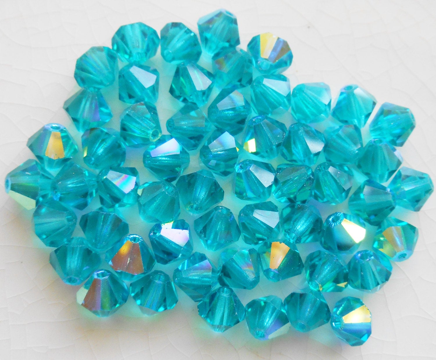 Lot of 24 6mm Blue Zircon AB AB Czech Preciosa Crystal bicone beads, faceted glass blue AB bicones C60101
