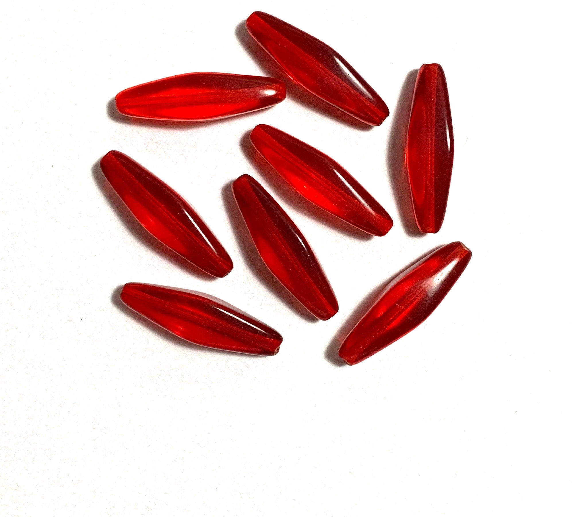 Lot of ten Czech glass lantern beads - 24 x 9mm siam red long lantern or tube beads C0028