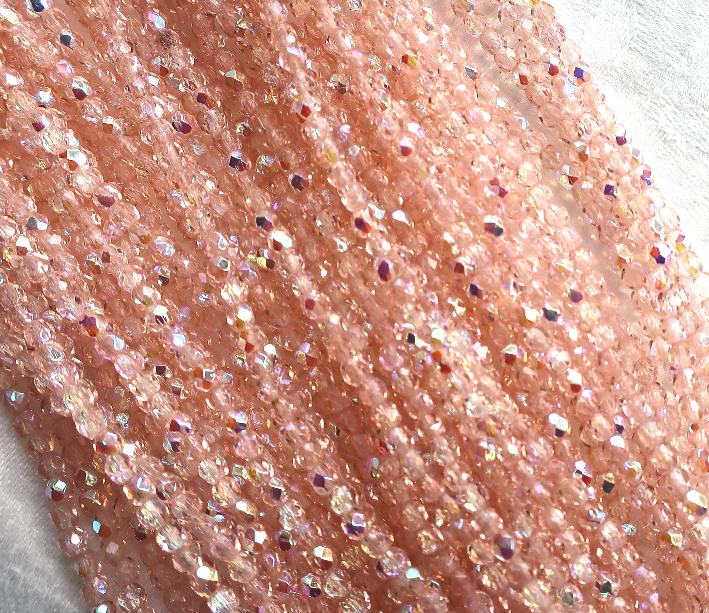 50 3mm Rosaline pink AB Czech glass beads, fire polished faceted round glass beads C0054