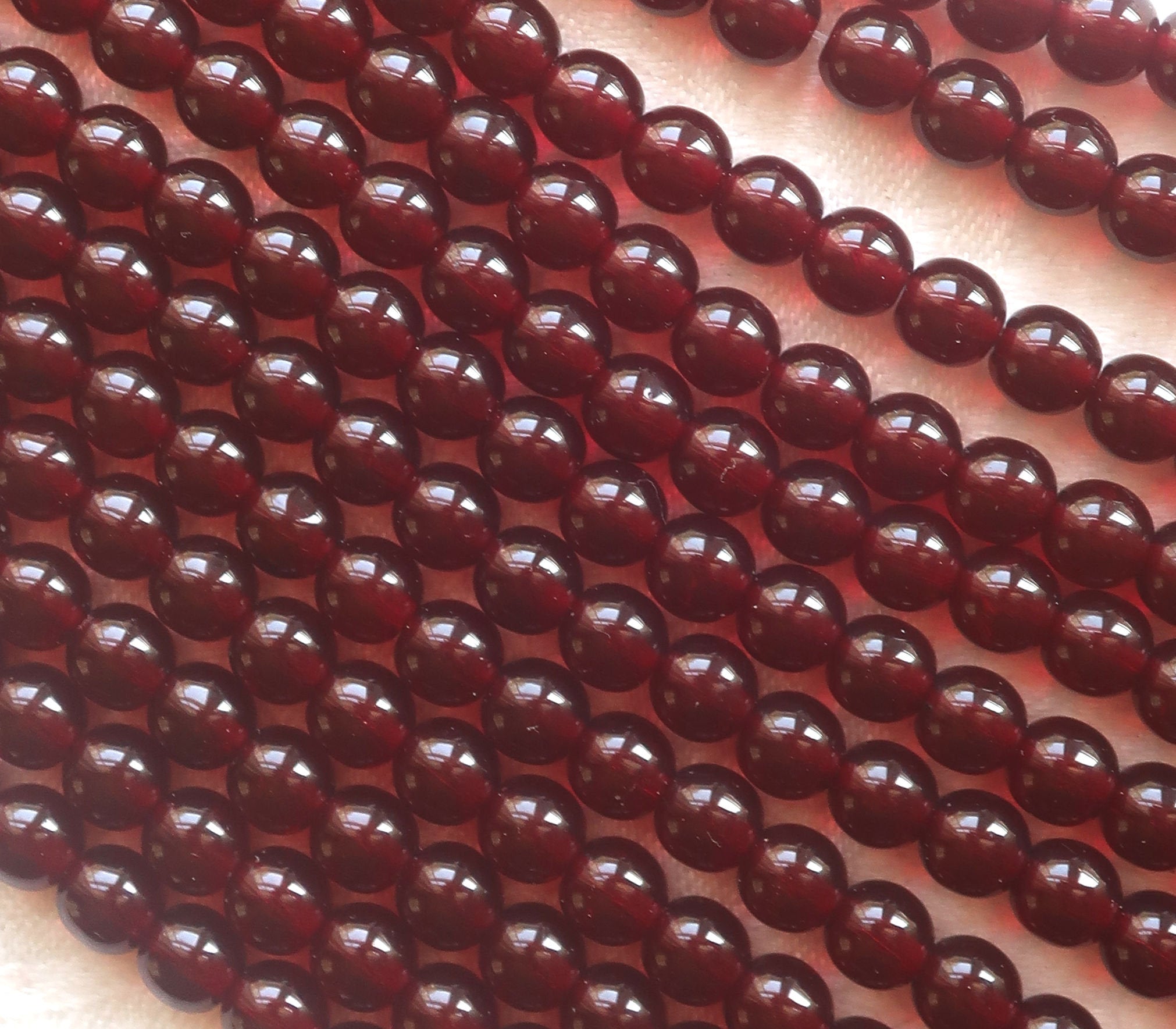 Lot of 50 6mm Czech glass druks, deep garnet red smooth round druk beads C2850