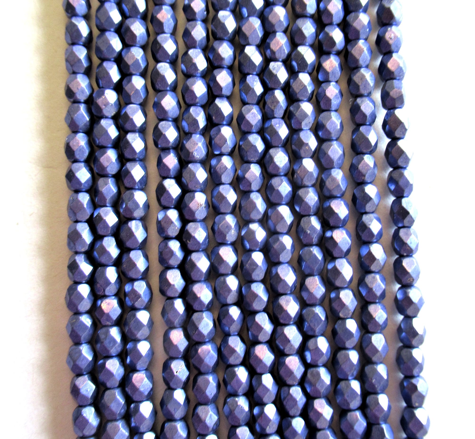 50 4mm Czech glass beads - metallic purple or saturated ultra violet beads - faceted fire polished beads - C0055