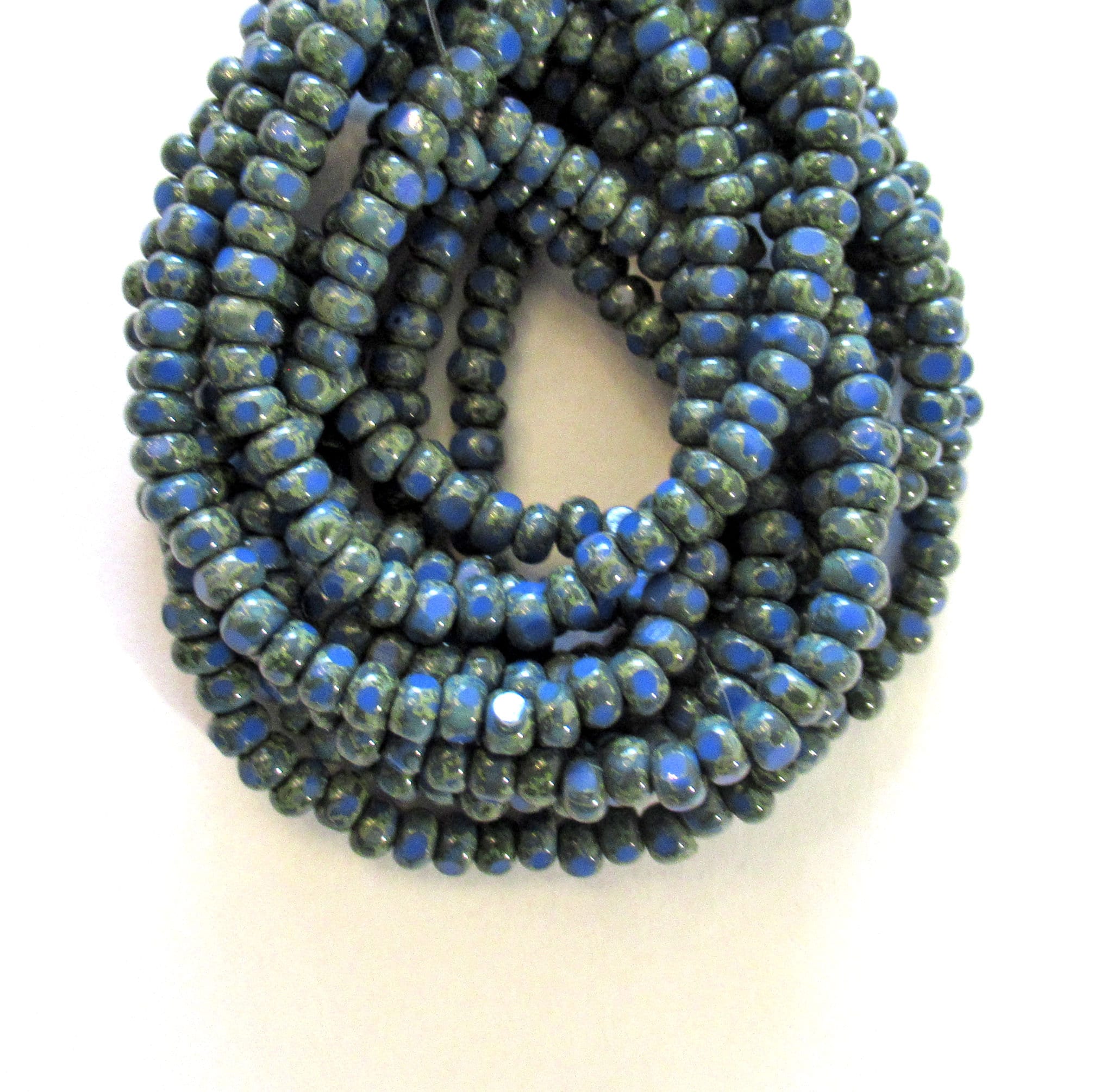 Fifty 6/0 faceted Czech glass seed beads - opaque lapis blue picasso seed beads C0087