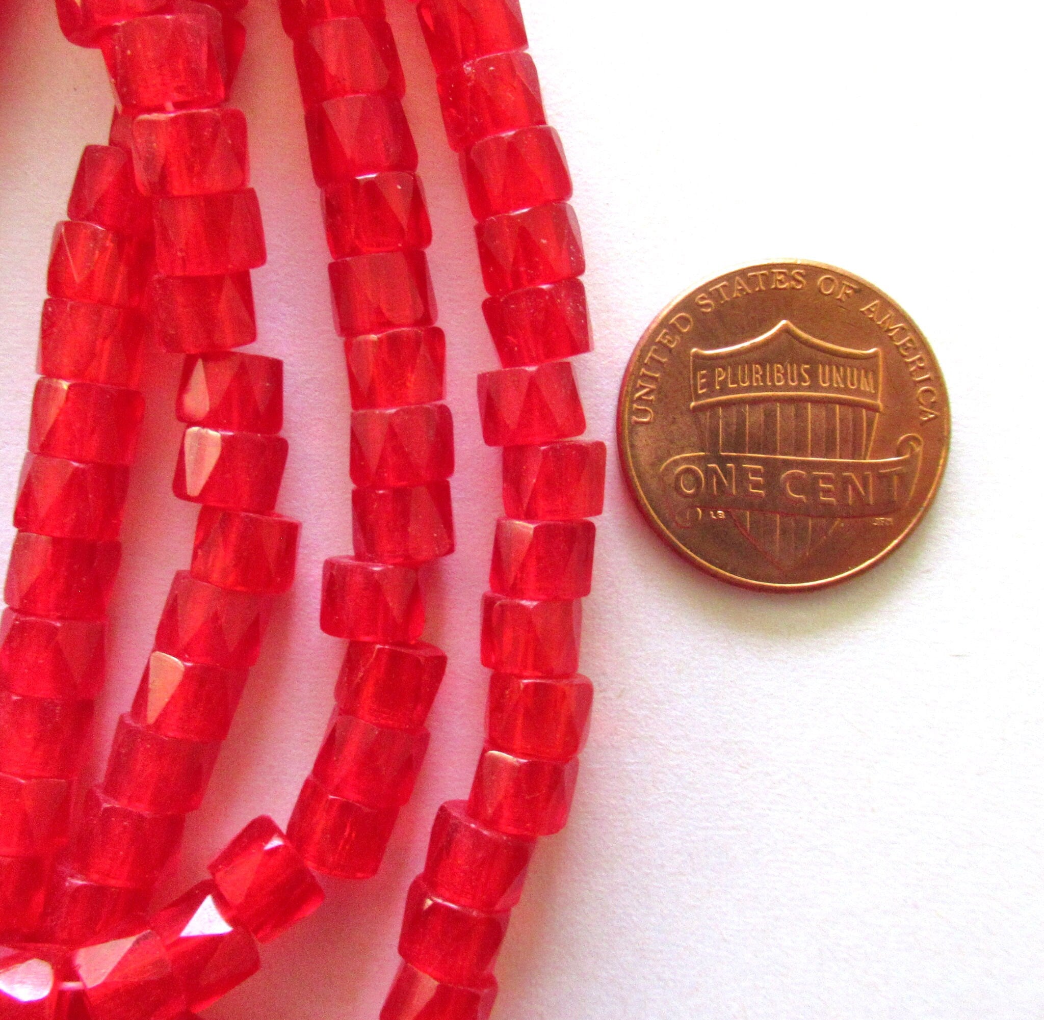 Lot of 50 6mm Czech glass faceted pony, roller or crow beads - bright siam red large hole, fire polished, faceted beads C00211