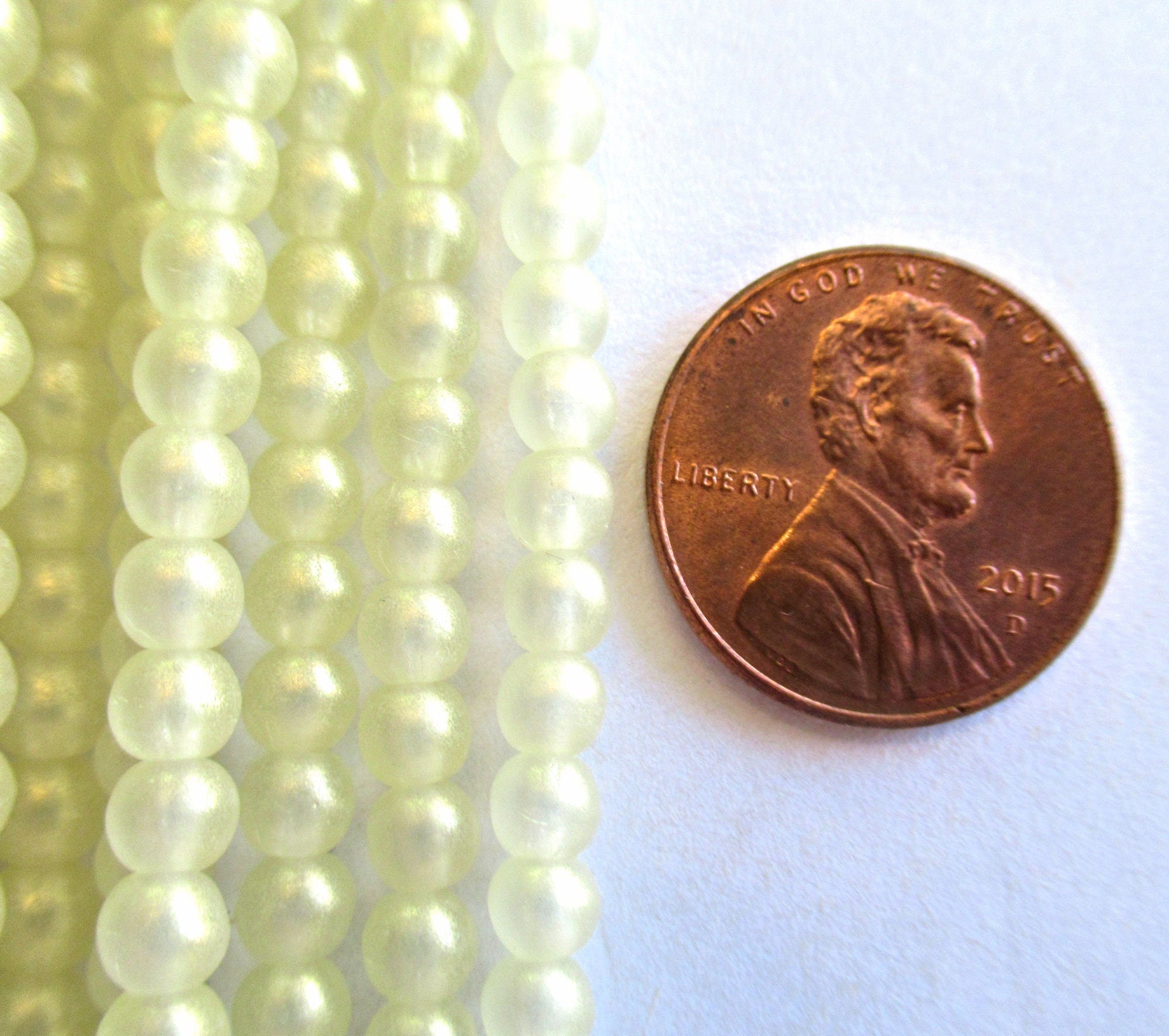 100 4mm Czech glass druk beads - Sueded Gold jonquil lemon yellow smooth round druks - C0055