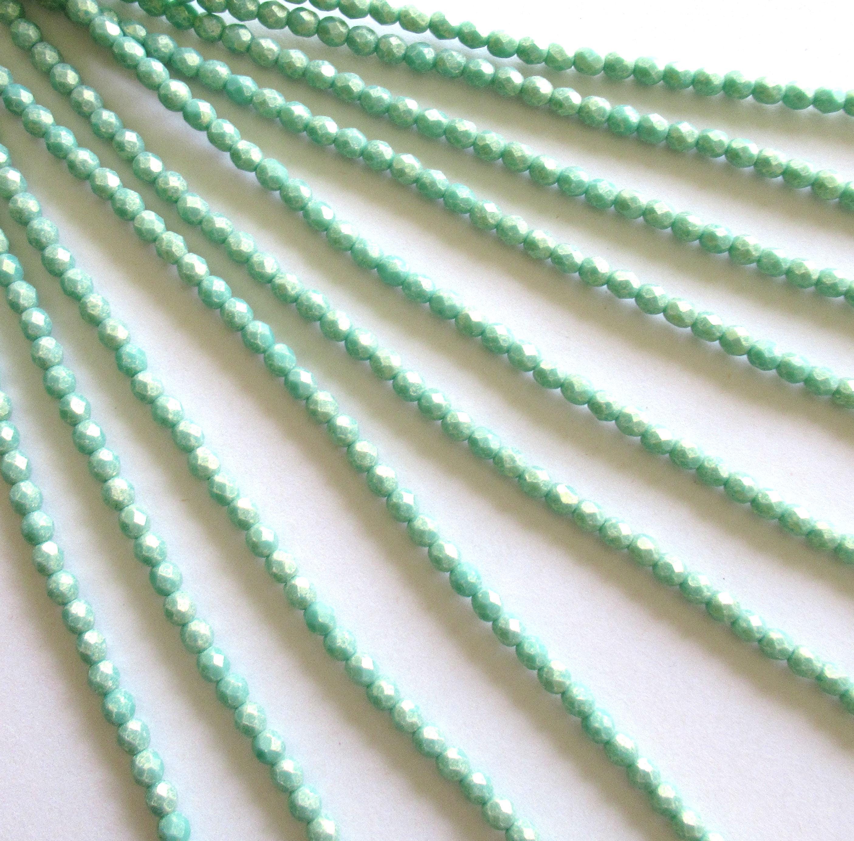 Lot of 50 4mm Czech glass beads - opaque Sueded Gold Turquoise blue green beads - fire polished faceted round beads - C0066