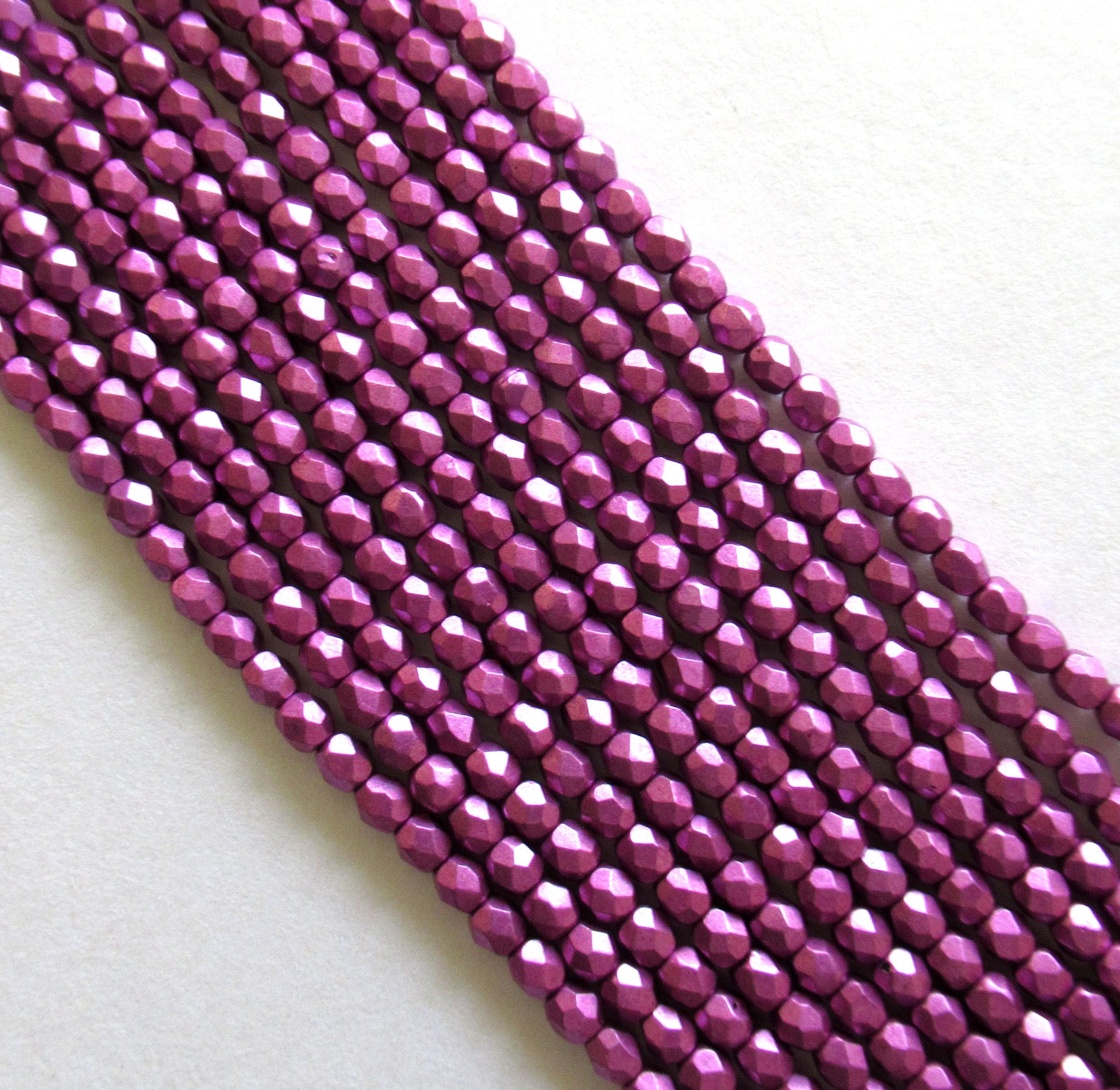 Lot of 50 3mm Czech glass spacer beads - Saturated Metallic Spring Crocus - bright pink - fire polished faceted round beads - C0014