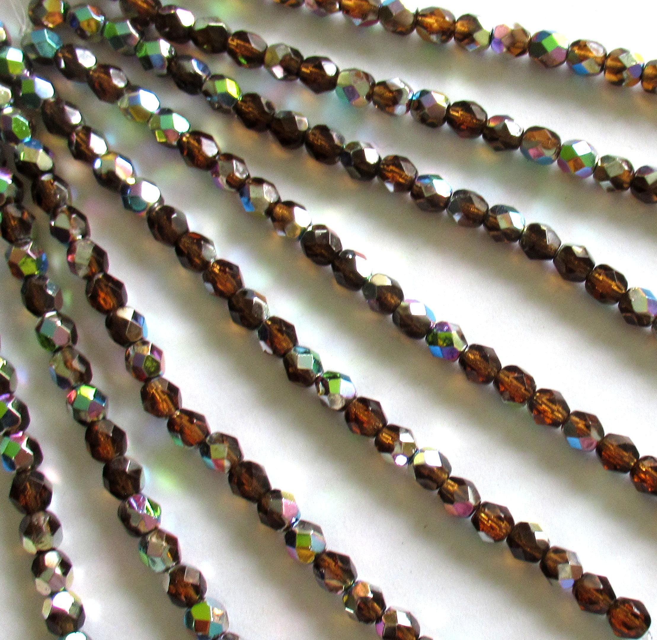 25 6mm Czech glass beads - smoky topaz brown vitral - faceted round fire polished beads C0094