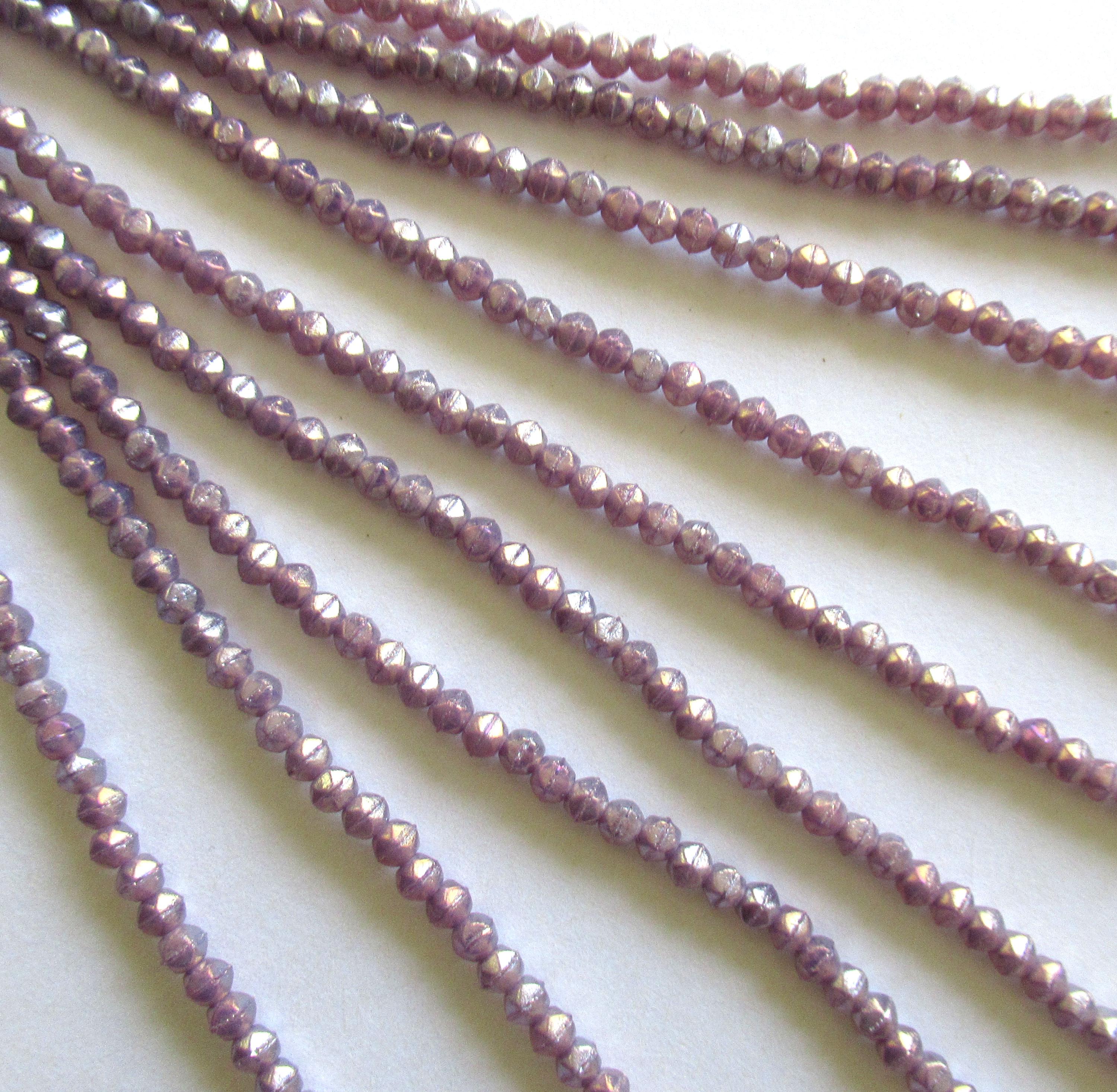 100 3mm Czech glass English cut beads - luster iris milky amethyst purple spacer beads - pressed glass beads - C0019