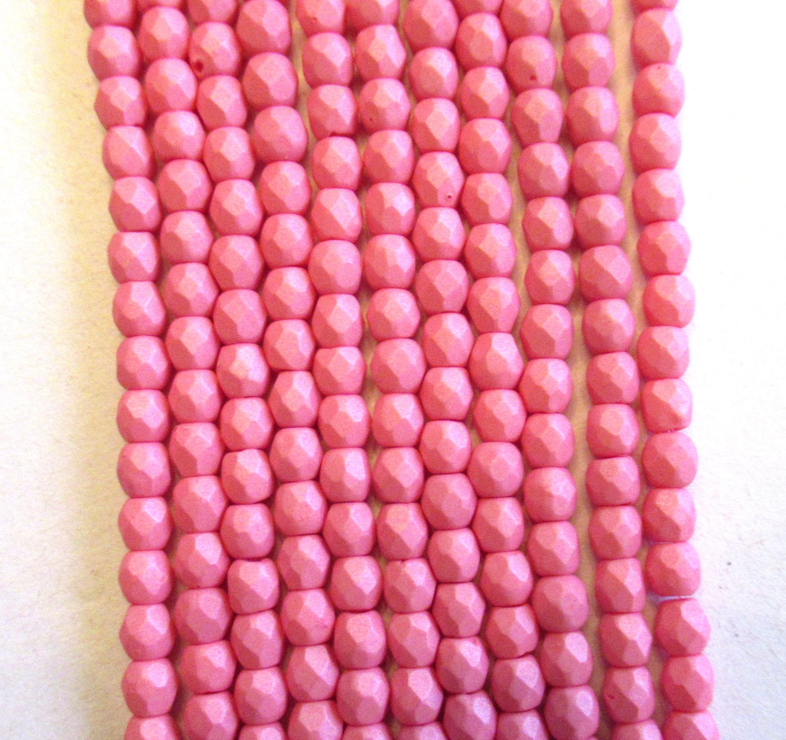50 3mm Czech glass beads - Saturated Pink - opaque matte bright pink beads- fire polished faceted round beads C00627