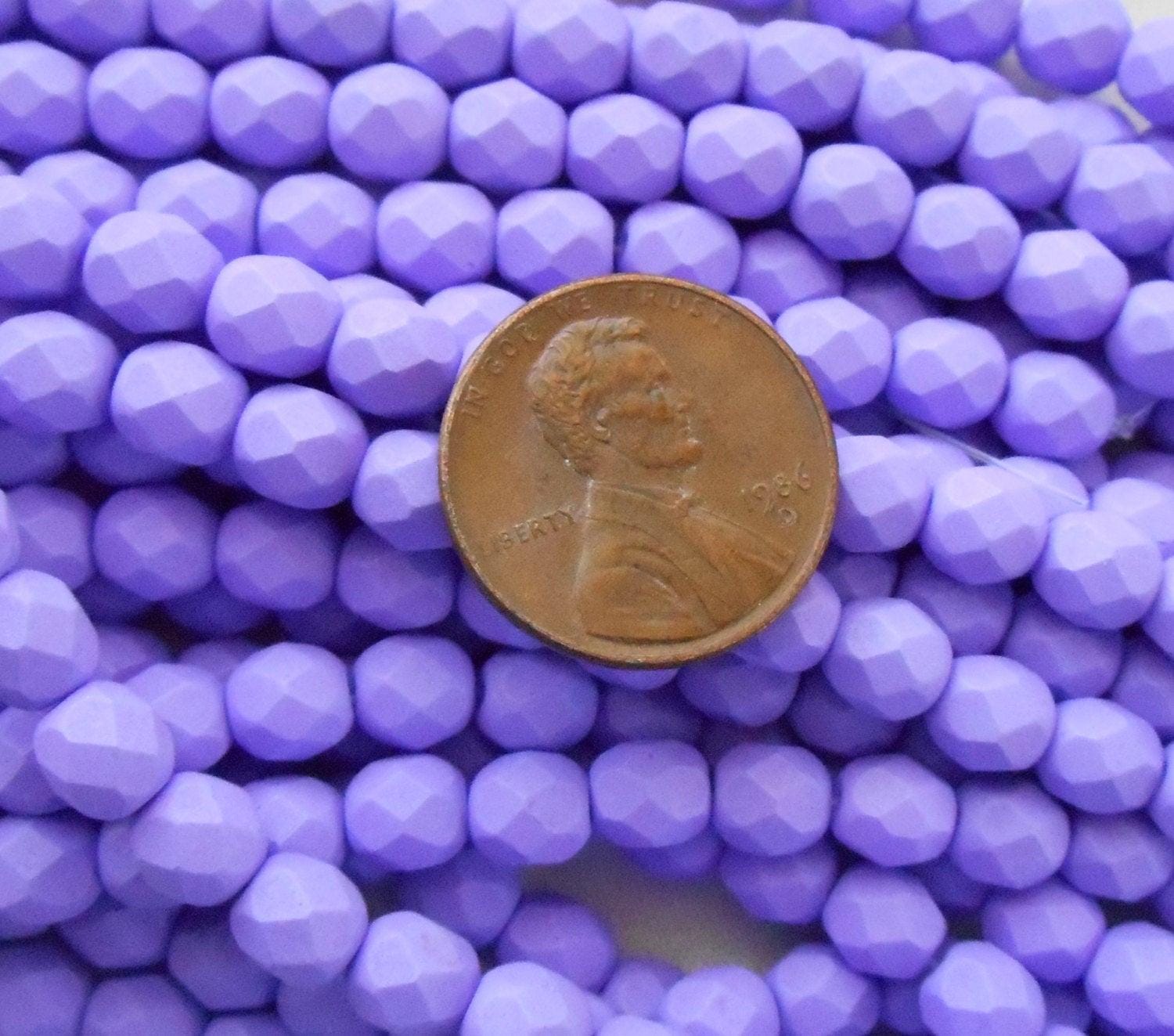 25 6mm Saturated Purple glass beads, fire polished, bright purple faceted round beads C2725