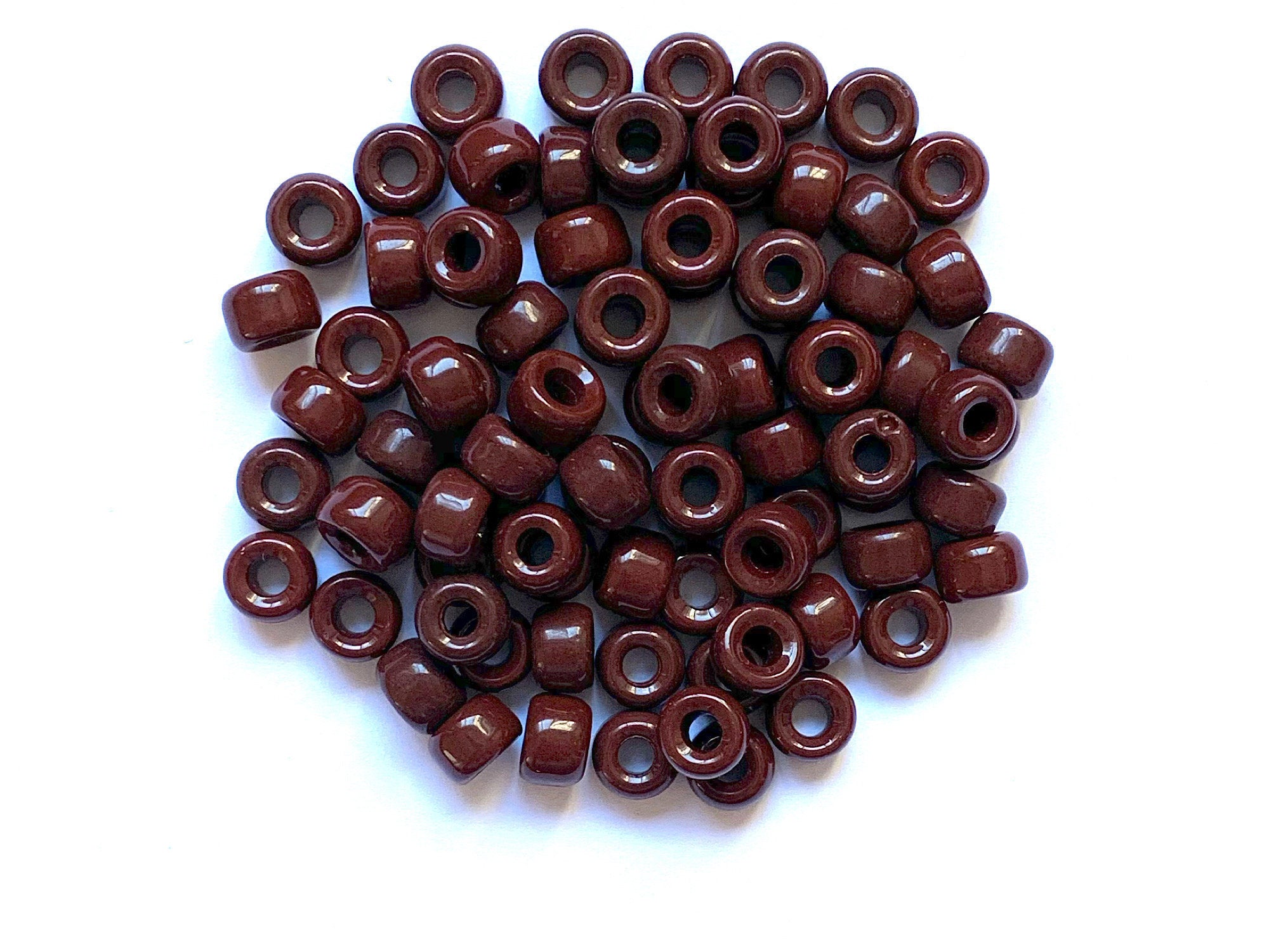 Twenty-five 9mm Czech glass pony, crow, roller beads - opaque brown large hole beads - C0062
