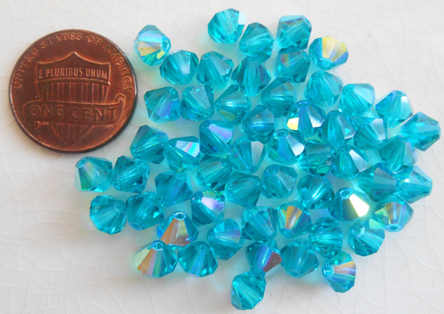 Lot of 24 6mm Blue Zircon AB AB Czech Preciosa Crystal bicone beads, faceted glass blue AB bicones C60101