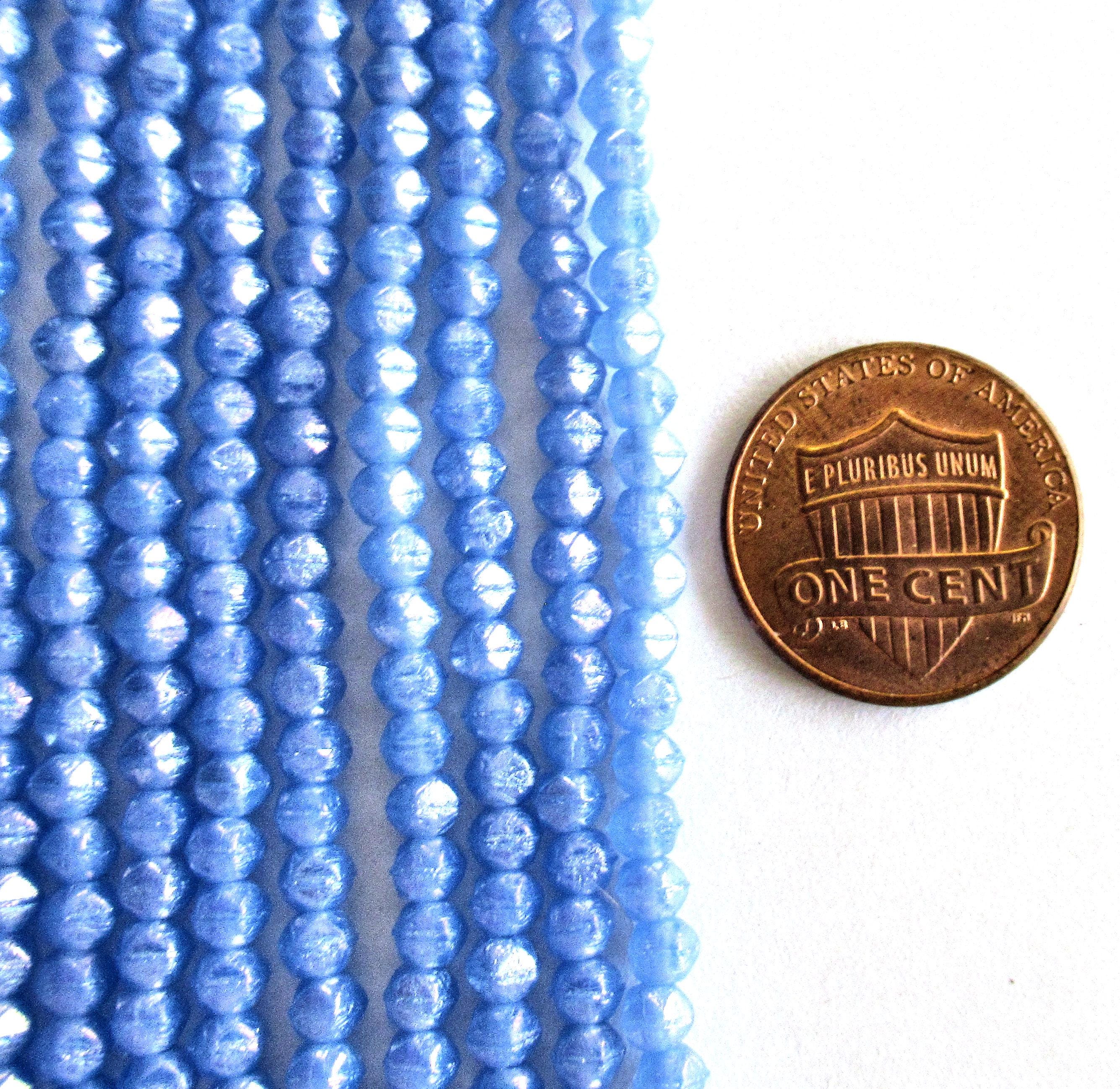 100 3mm English cut Czech glass beads - Luster Iris Milky Sapphire Blue spacer beads - pressed glass beads - C0019