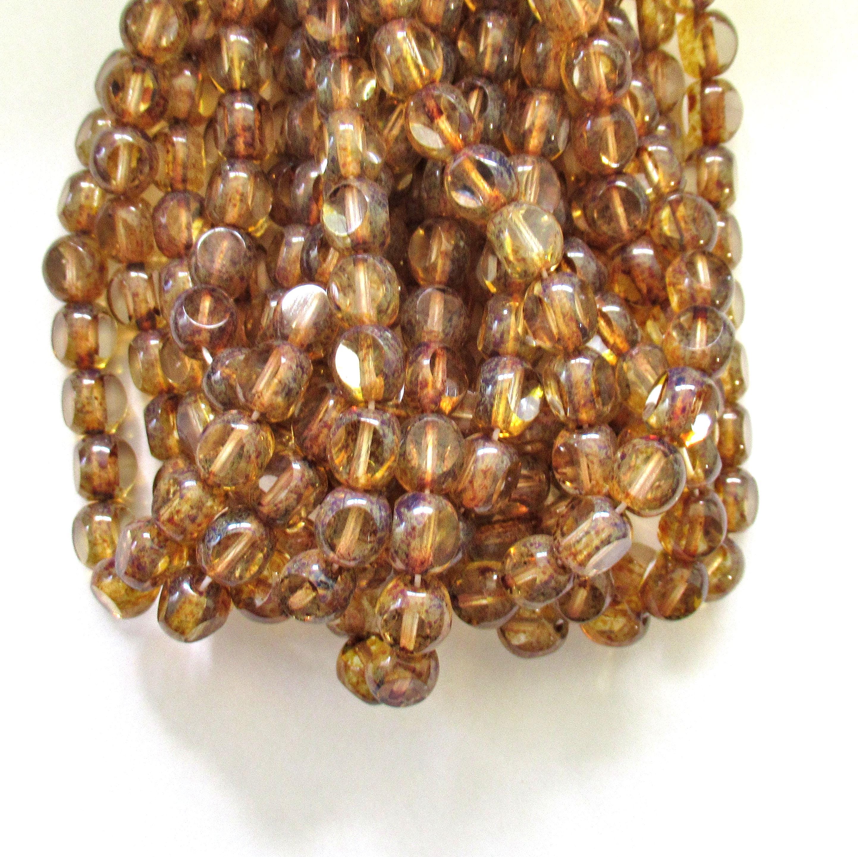 Lot of 25 Czech glass Tri-cut - Round beads - 8mm - crystal clear picasso - faceted table cut - rustic earthy window beads C0018