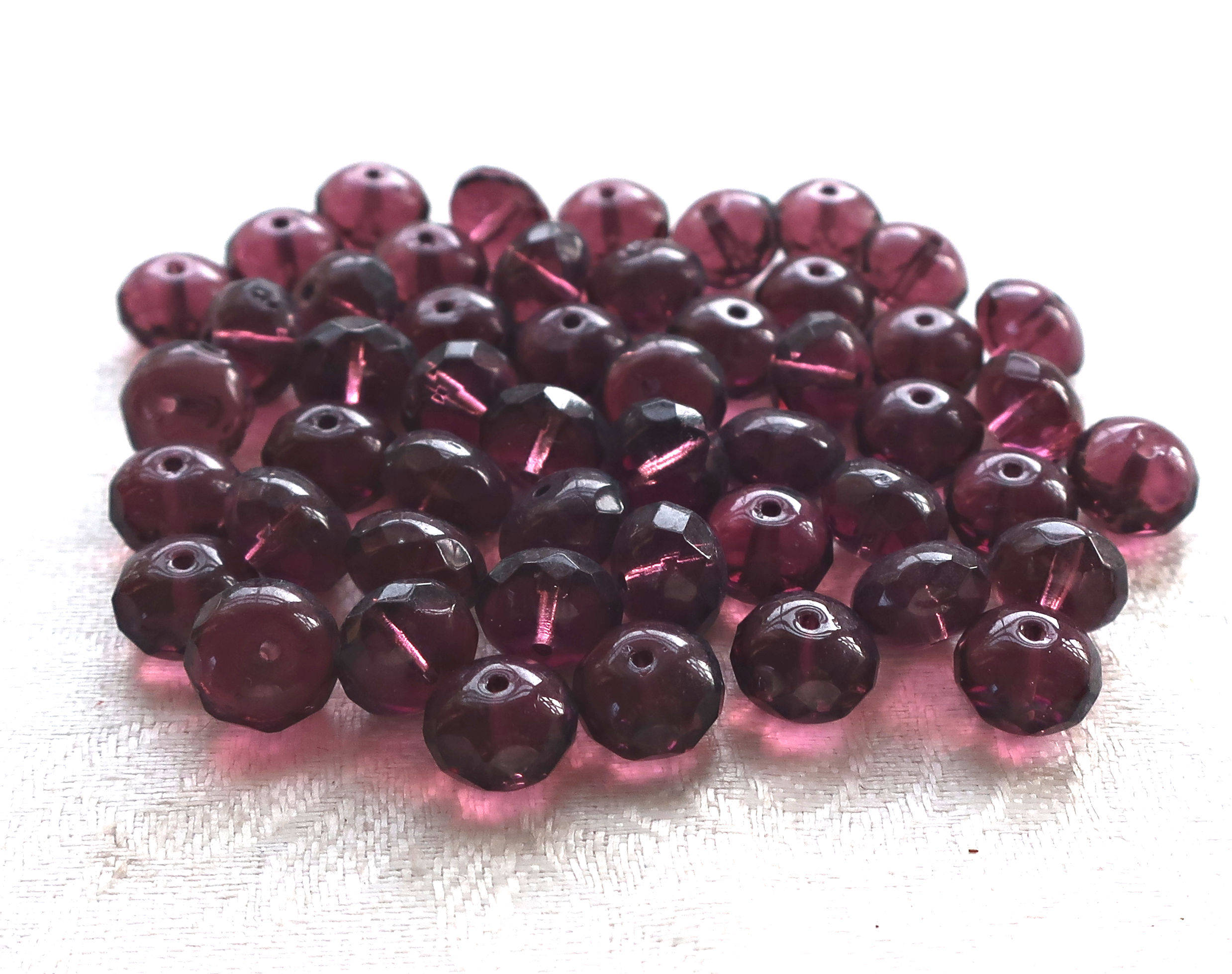 25 6 x 9mm Amethyst puffy rondelle beads, fire polished, faceted Czech glass beads C2925
