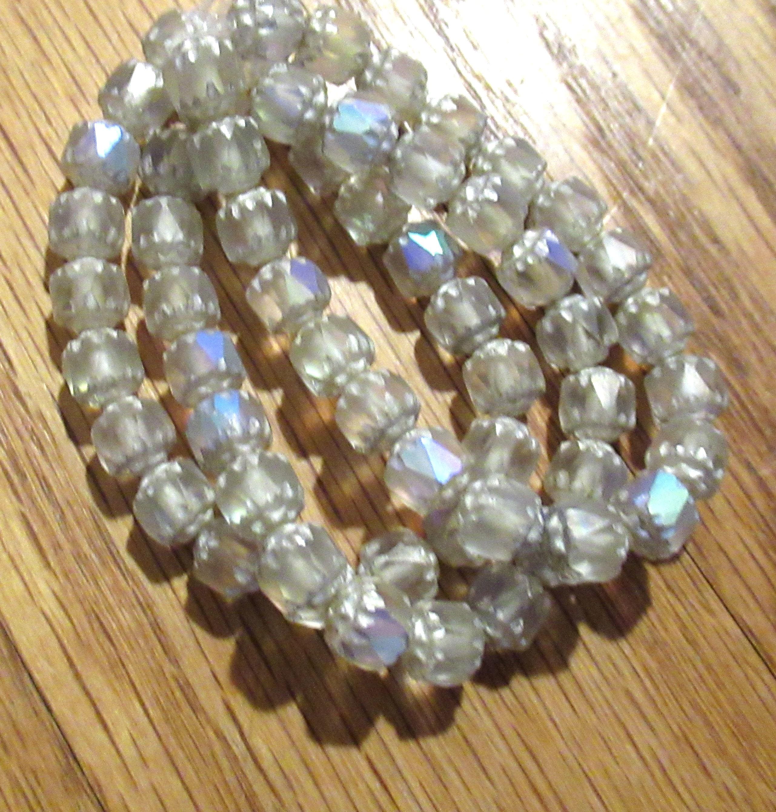 Lot of 20 6mm Czech glass cathedral beads - matte crystal ab w/ silver picasso accents - faceted fire polished antique cut beads C00081