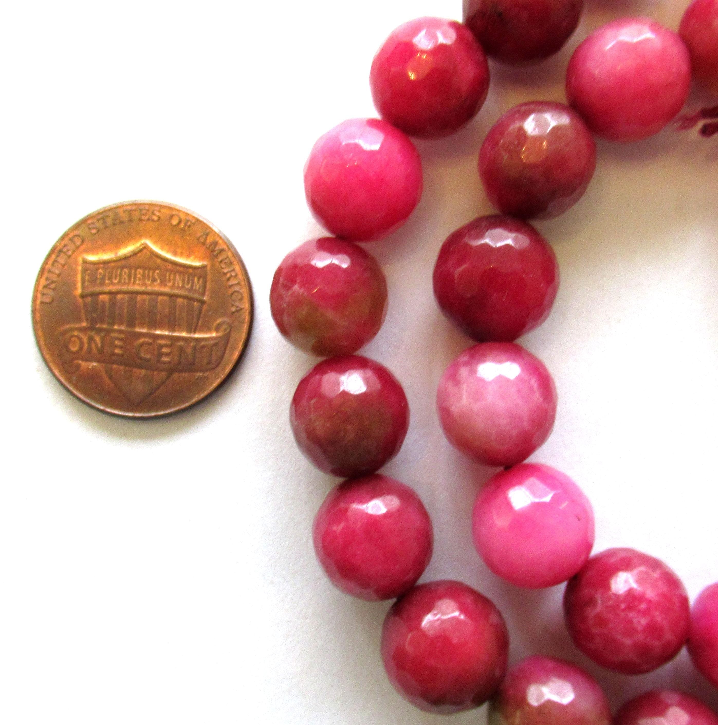 10mm Agate beads - 8mm - pink & green faceted round beads - semiprecious gemstone beads - 39 beads - 15.5 inch strand - 0000