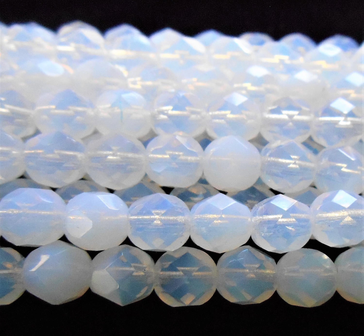 25 6mm Milky White Czech glass beads, round fire polished faceted white beads, C6401