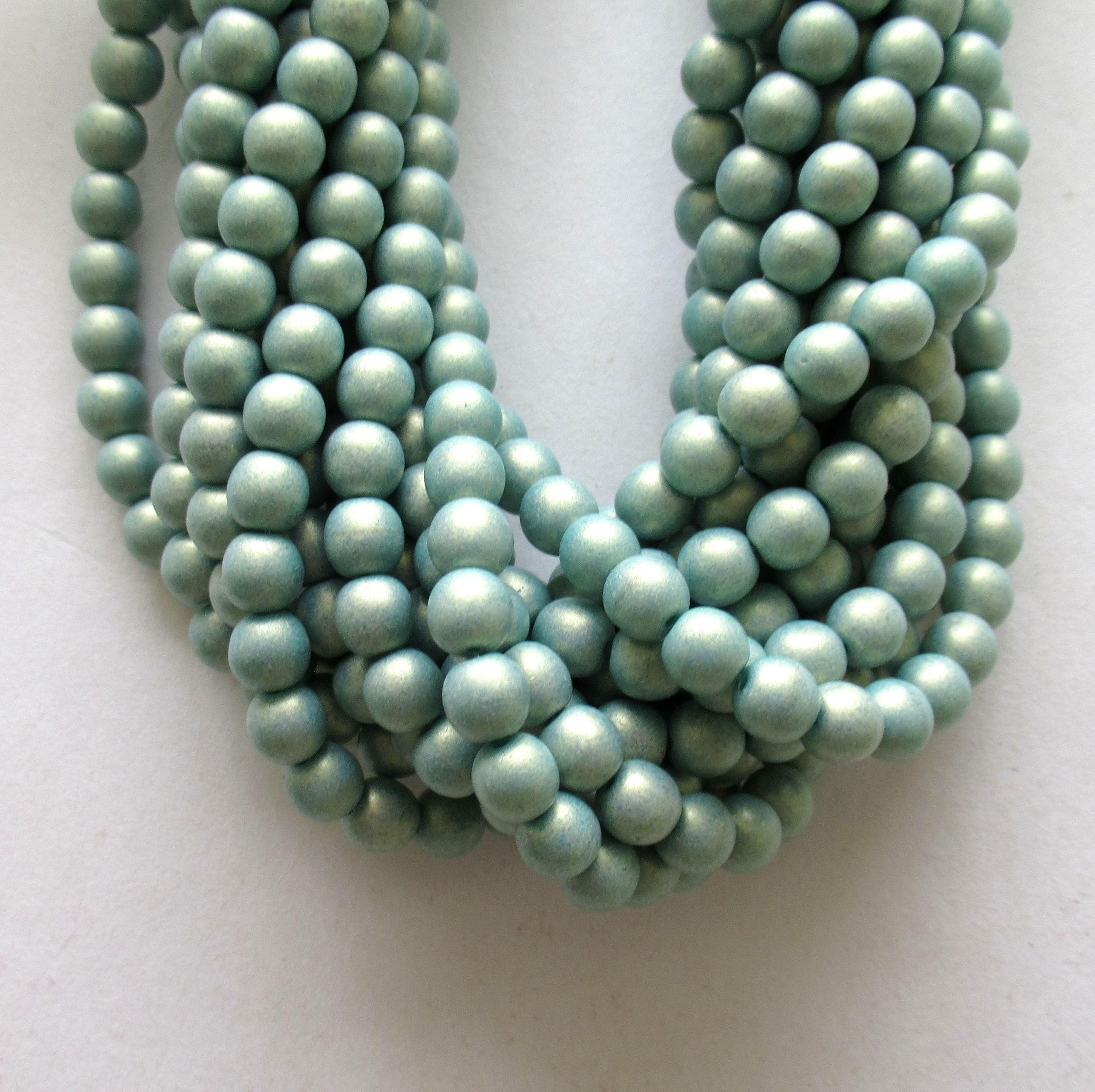 50 6mm Czech glass druk beads - matte sueded gold turquoise blue green - smooth round druks - C0007