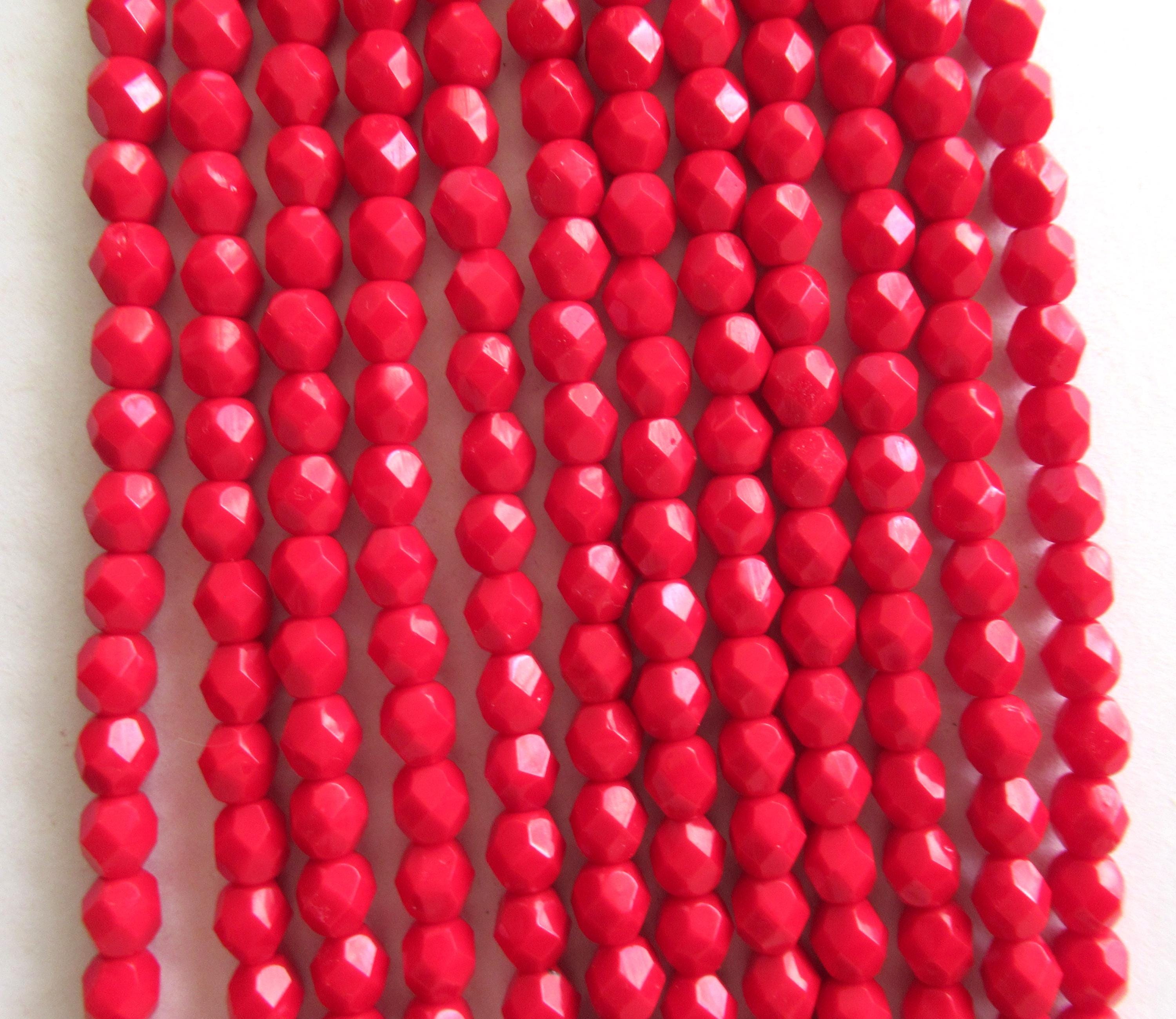 25 6mm Czech glass faceted round beads - opaque deep red beads - fire polished beads - C0055