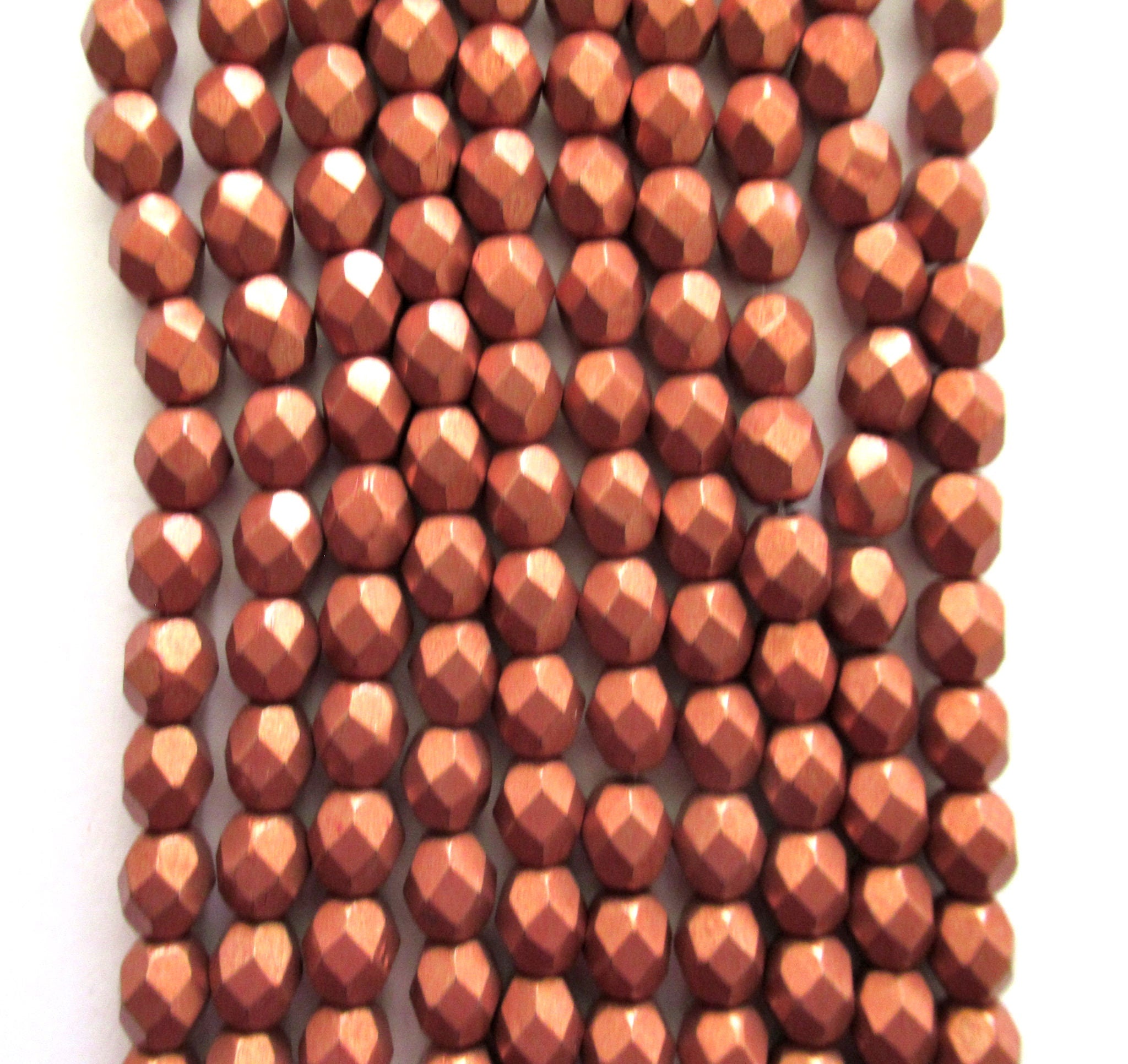 25 6mm Czech glass beads - saturated metallic russet orange brown round, faceted fire polished beads C0054