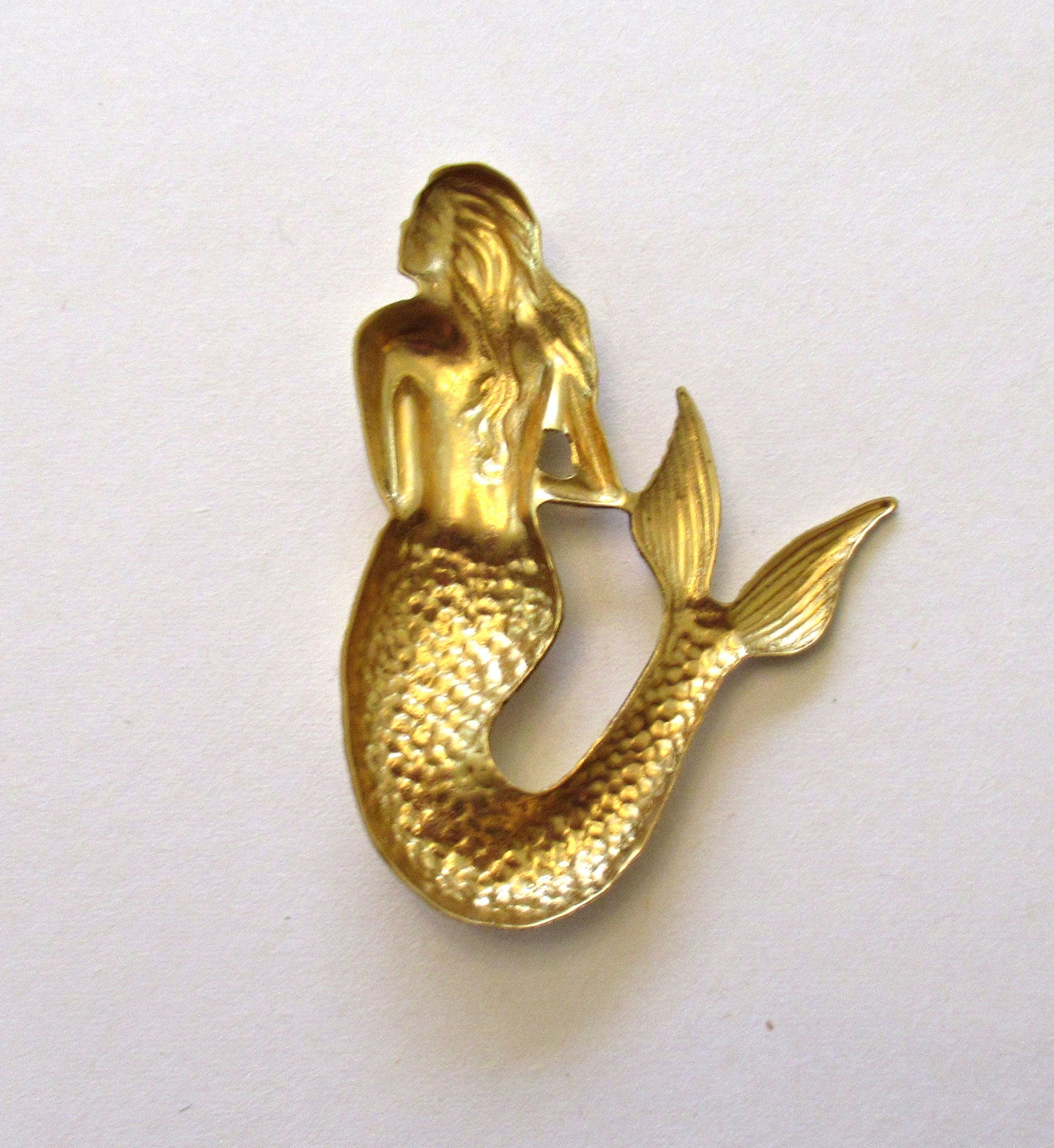 1 large raw brass stamping, - mermaid ornament - pendant - connector - 2" x 1.5"inches - USA made