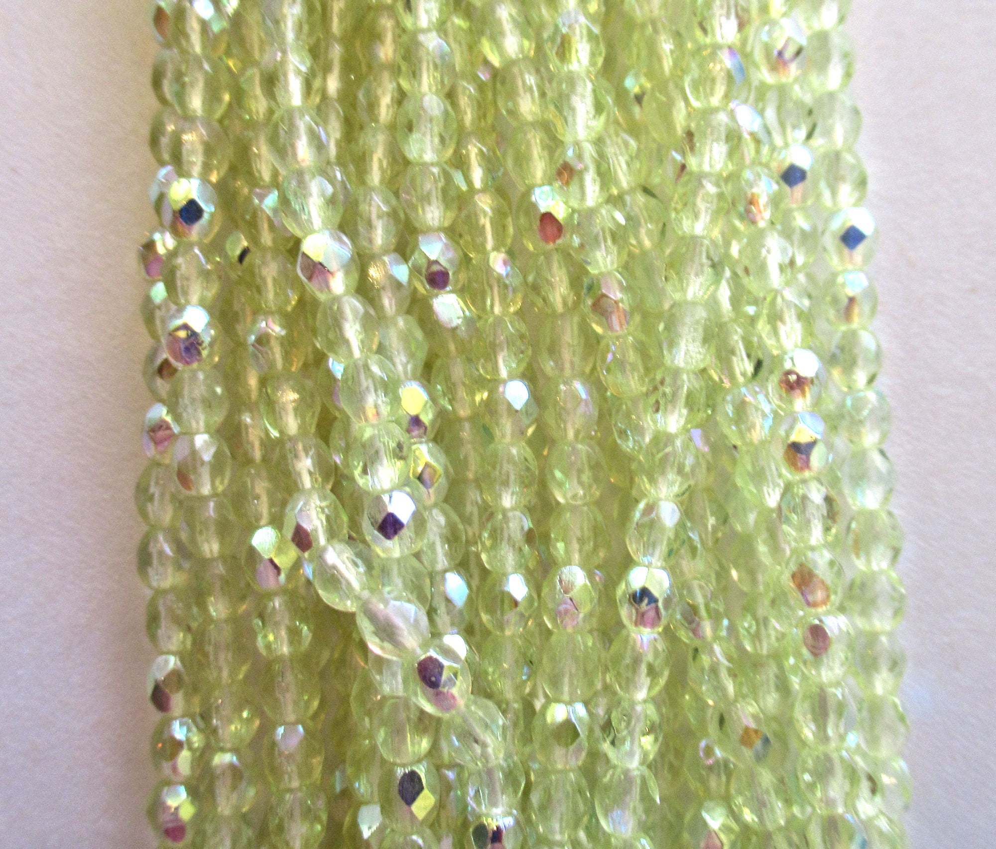 50 3mm Czech glass Jonquil Yellow AB beads - fire polished faceted round beads C0034