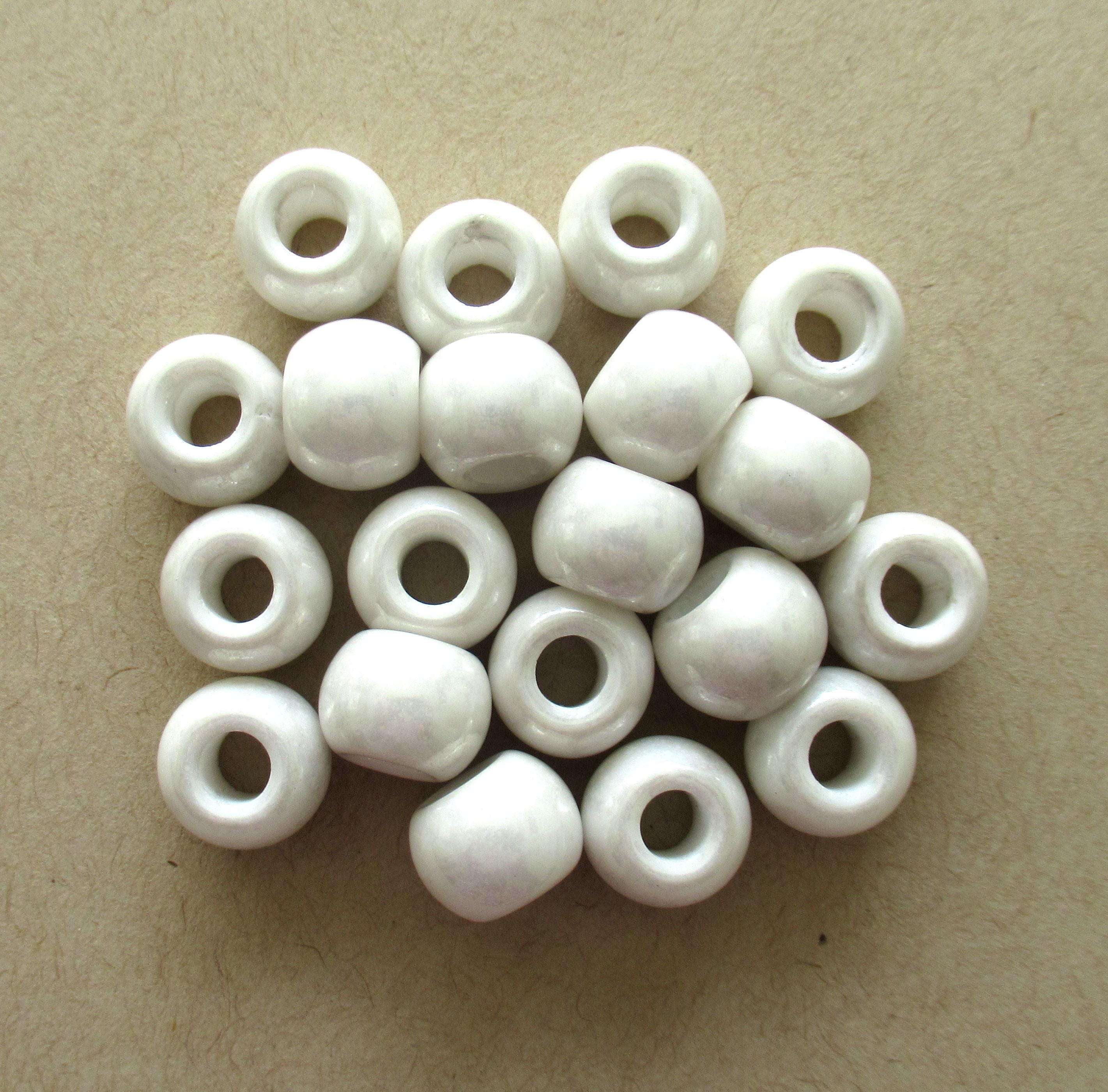 Large big hole round druk beads - 12mm - opaque white luster Czech glass druks - large 4mm holes - six pieces - C00401