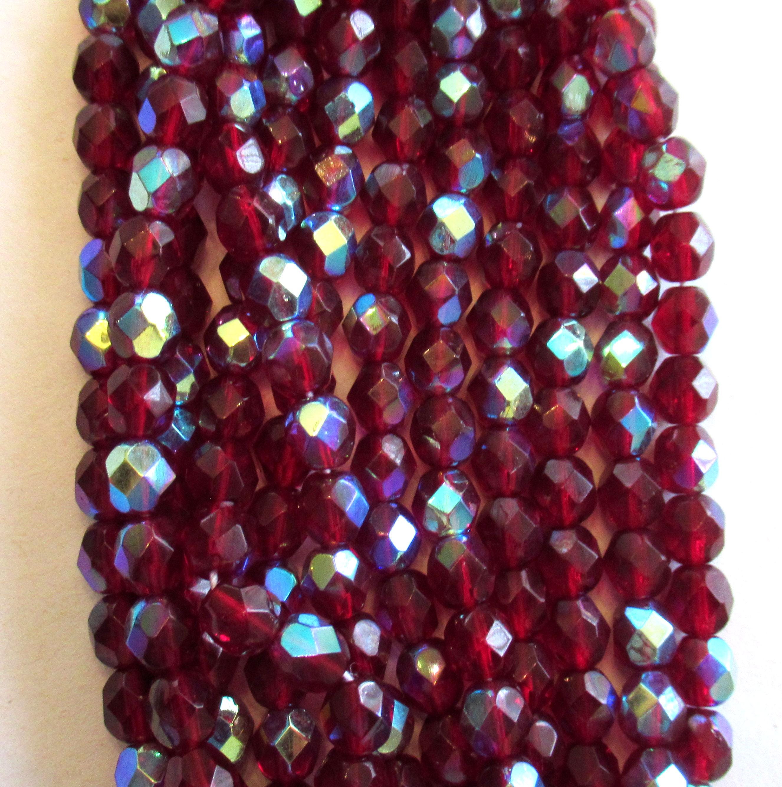 25 6mm garnet Czech glass beads - garnet ruby red ab beads - faceted fire polished round beads - C0055