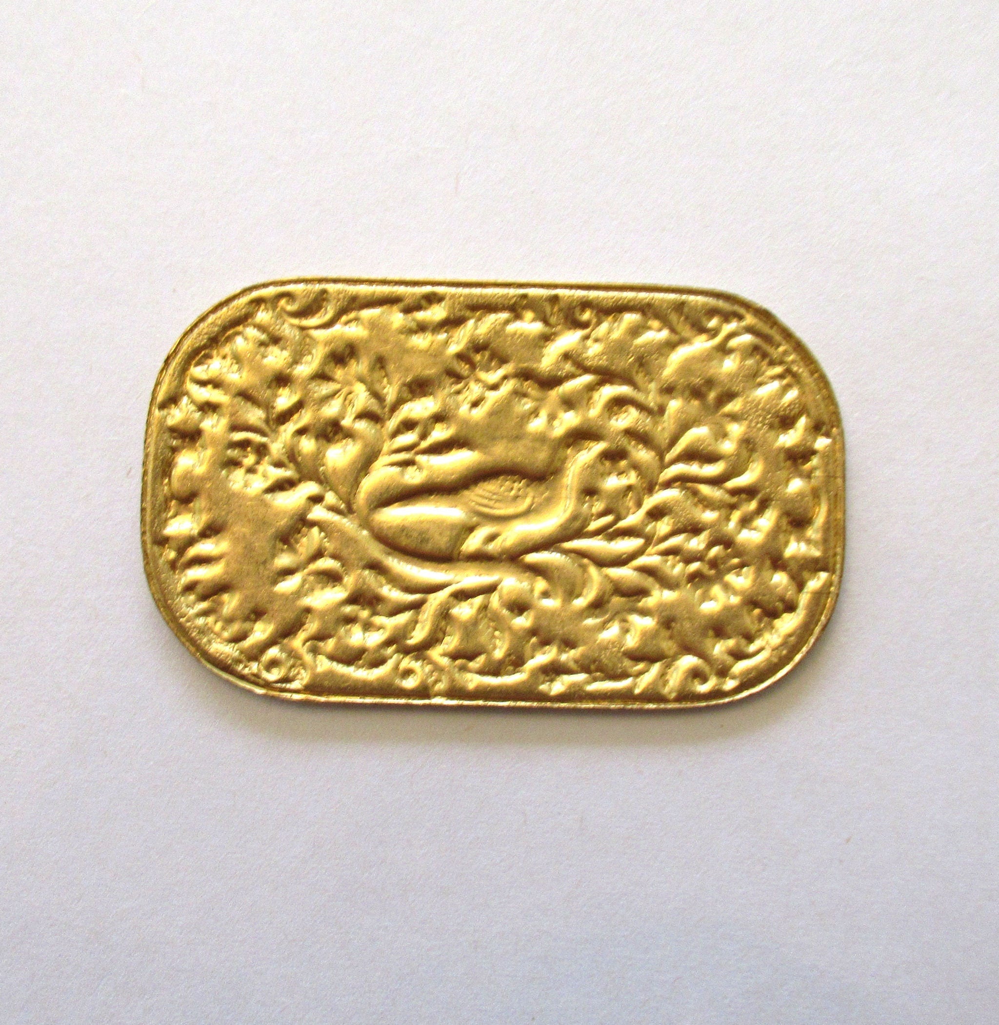 1 Ornate Victorian pheasant brass stamping medallion, - pendant, charm - 2.25" by 1.25"in diameter - made in the USA C0095