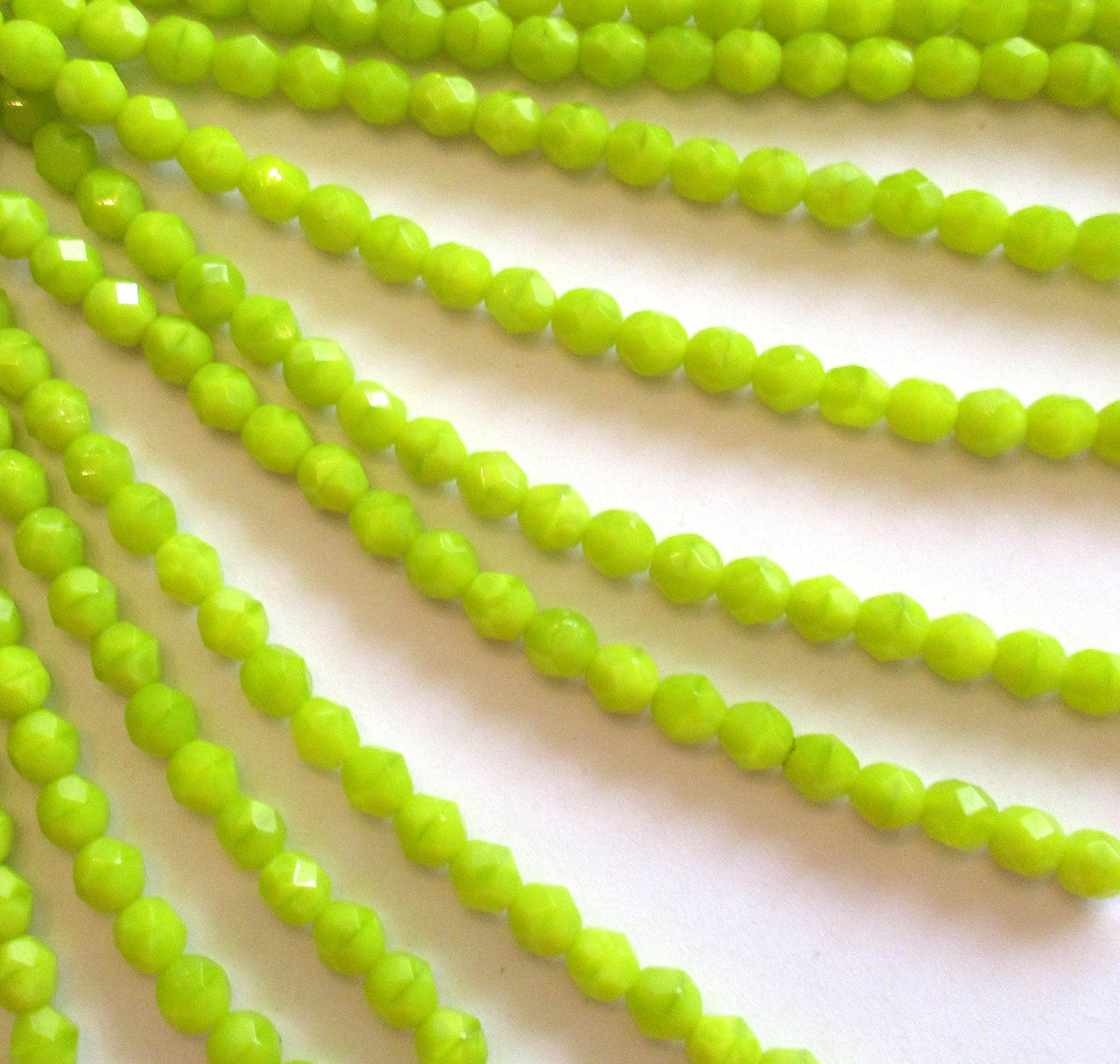25 faceted round Czech glass beads - 6mm - chartreuse - bright yellow green - fire polished beads - C0017