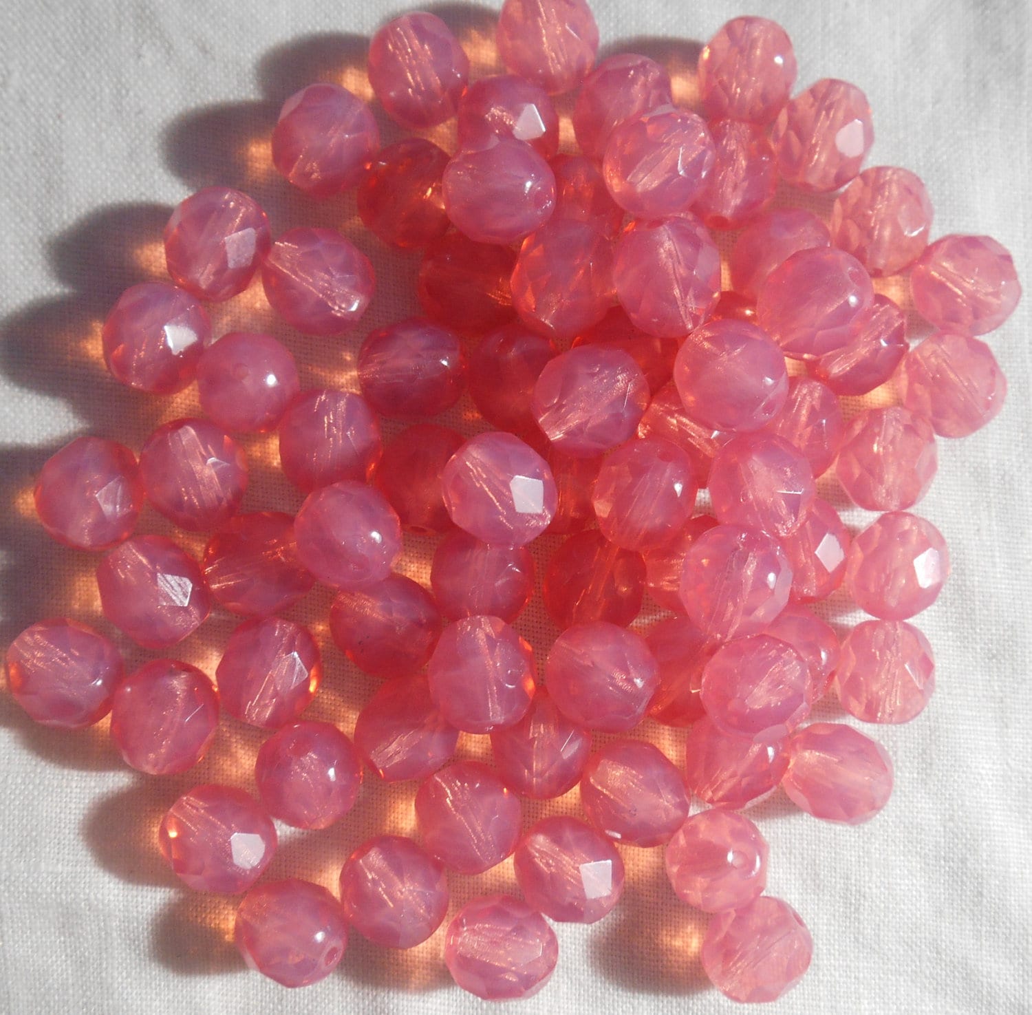 25 8mm Czech Rose Opal, Milky Pink round faceted fire polished glass beads C00125