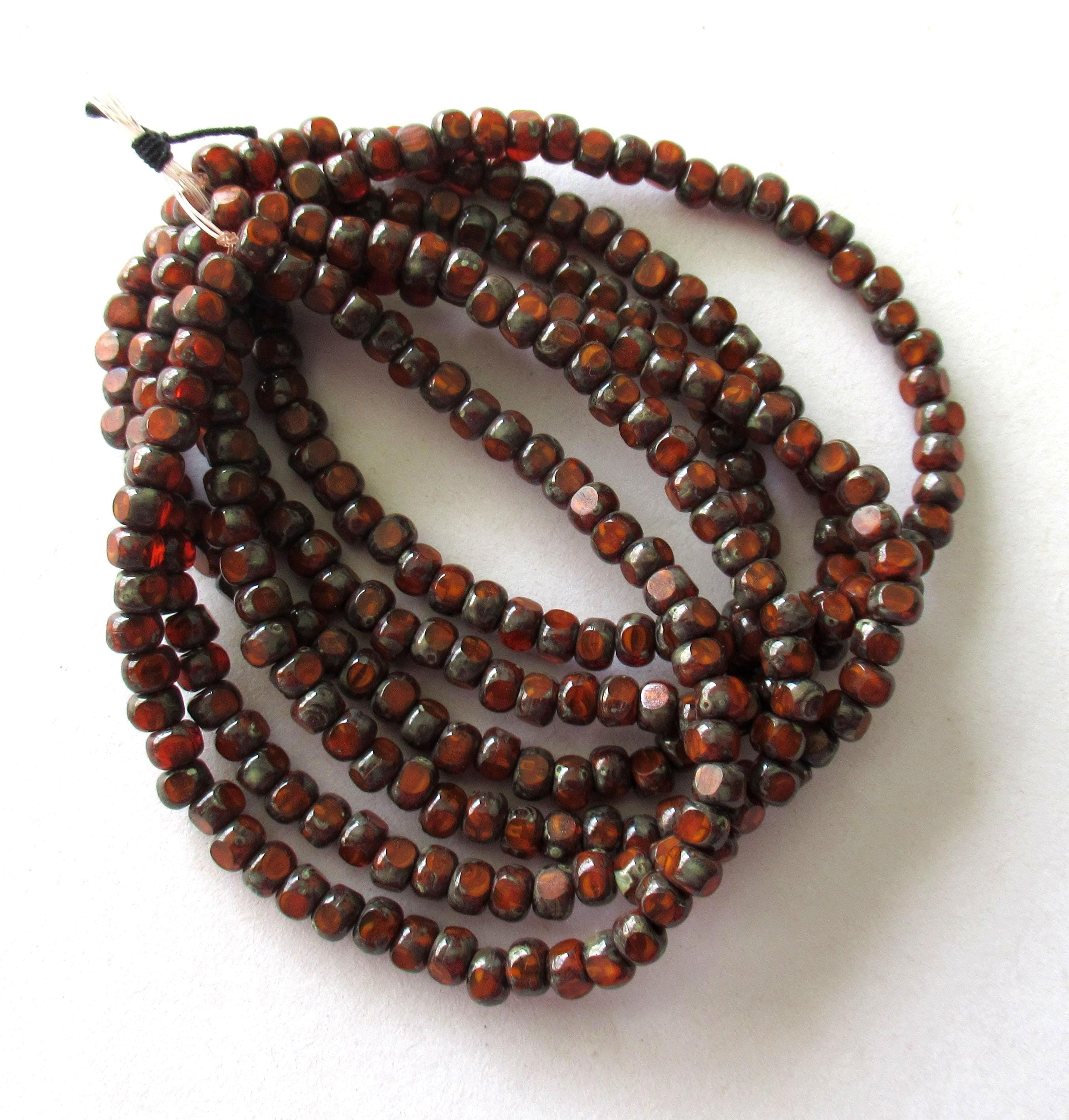 50 Czech glass 6/0 faceted seed beads - rust orange red picasso beads - 3 cut - tri-cut 4 x 3mm beads - rustic earthy beads C00611
